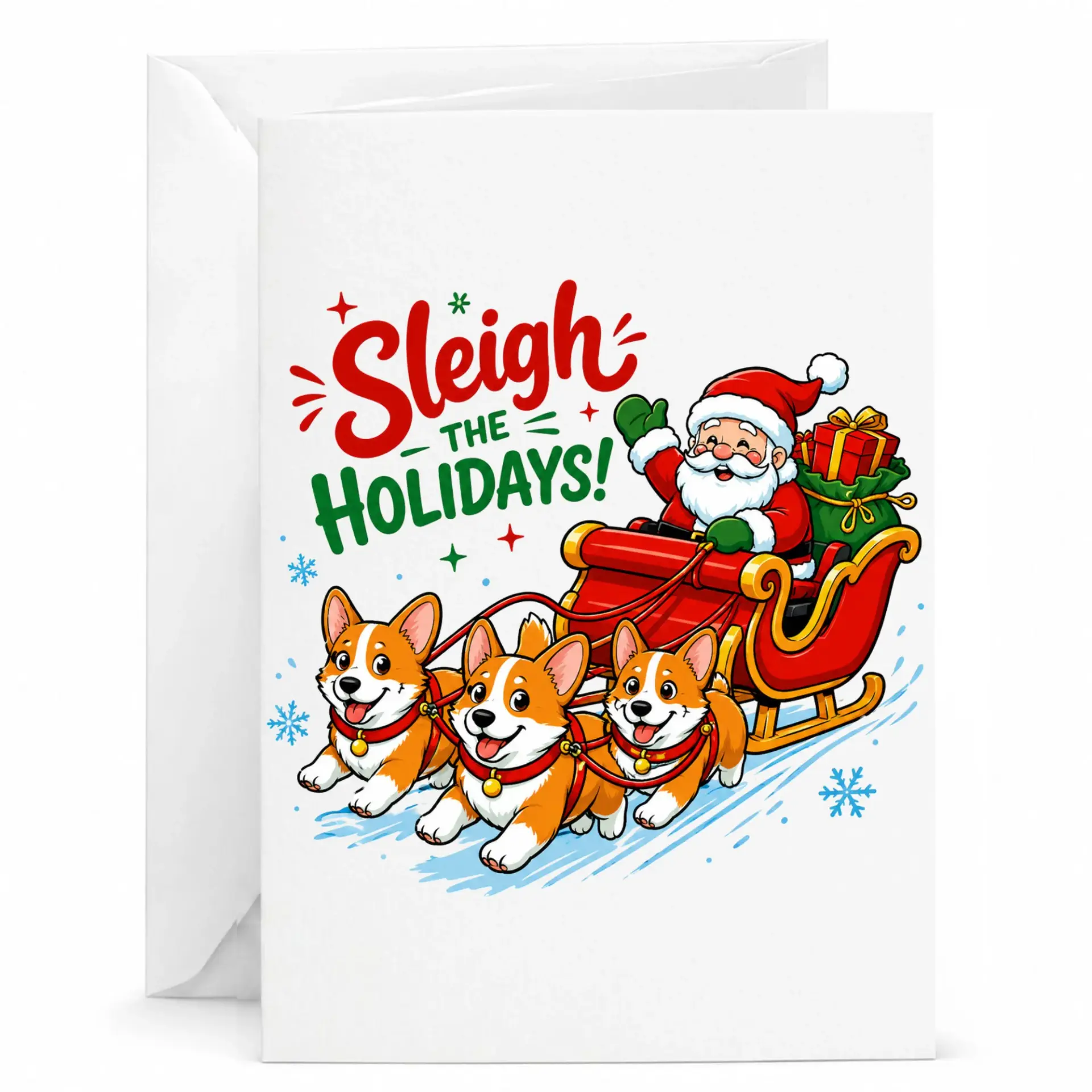 Greeting Card Funny Corgi Christmas Sleigh the Holidays Festive for Seasonal Cheer and Gift Giving
