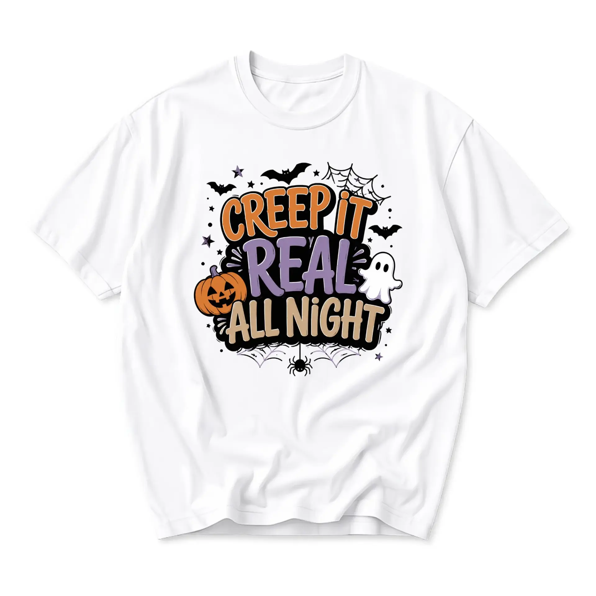 Funny Shirt Creep It Real All Night Halloween Graphic Tee Unisex Crew Neck Comfortable Cotton Blend Casual Fall Top