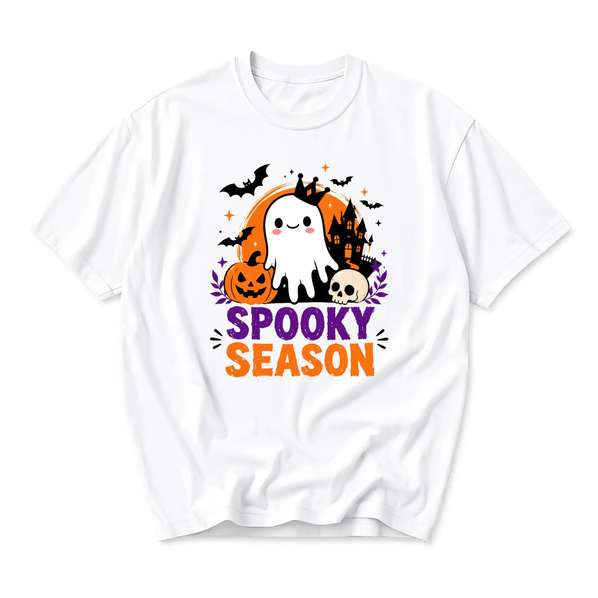 Graphic Tee Spooky Season Halloween Ghost Pumpkin T-Shirt Unisex Crew Neck Soft Cotton Casual Fall Holiday Top
