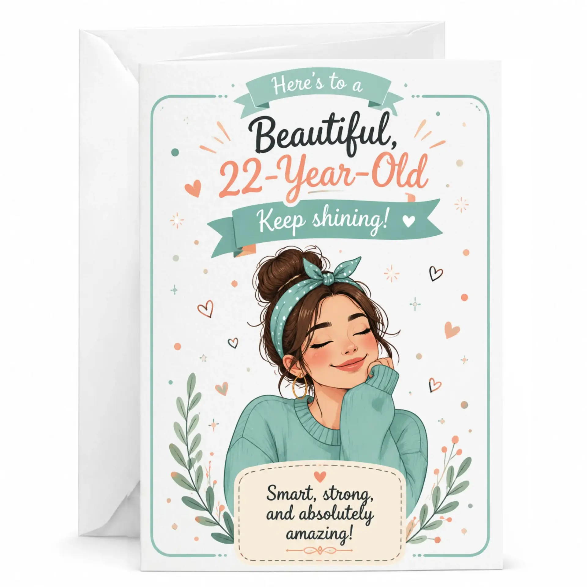Birthday Card for 22 Year Old Woman Beautiful Floral Illustration Greeting Card for Her Unique 22nd Birthday Gift