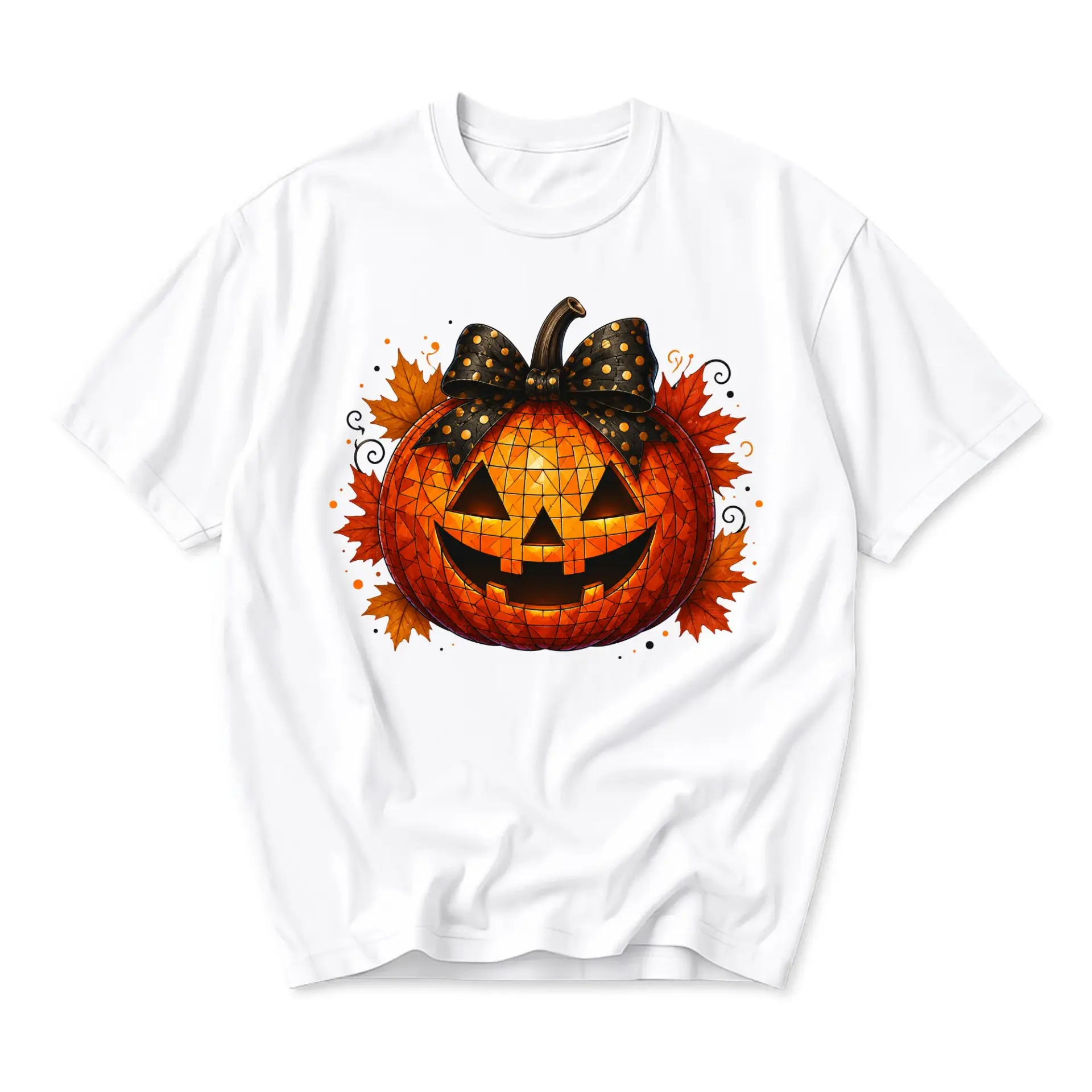 Graphic Tee Unisex Pumpkin Patch Fall Leaves Design Autumn Season Casual Crew Neck Short Sleeve Cotton Blend T-Shirt