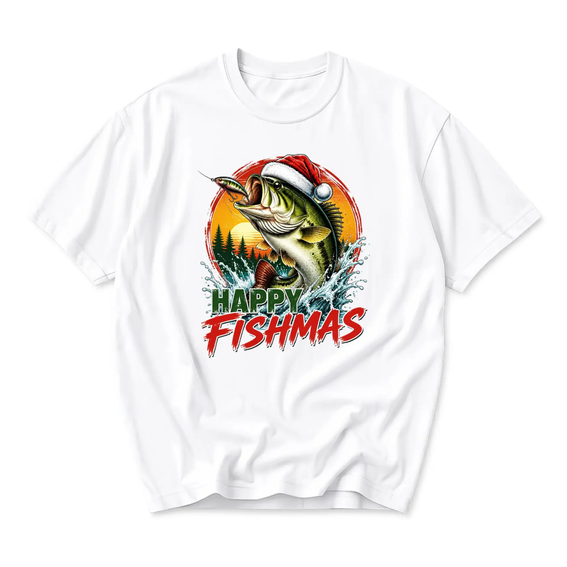 Graphic Tee Happy Fishmas Fishing T-Shirt Unisex Crew Neck Casual Holiday
