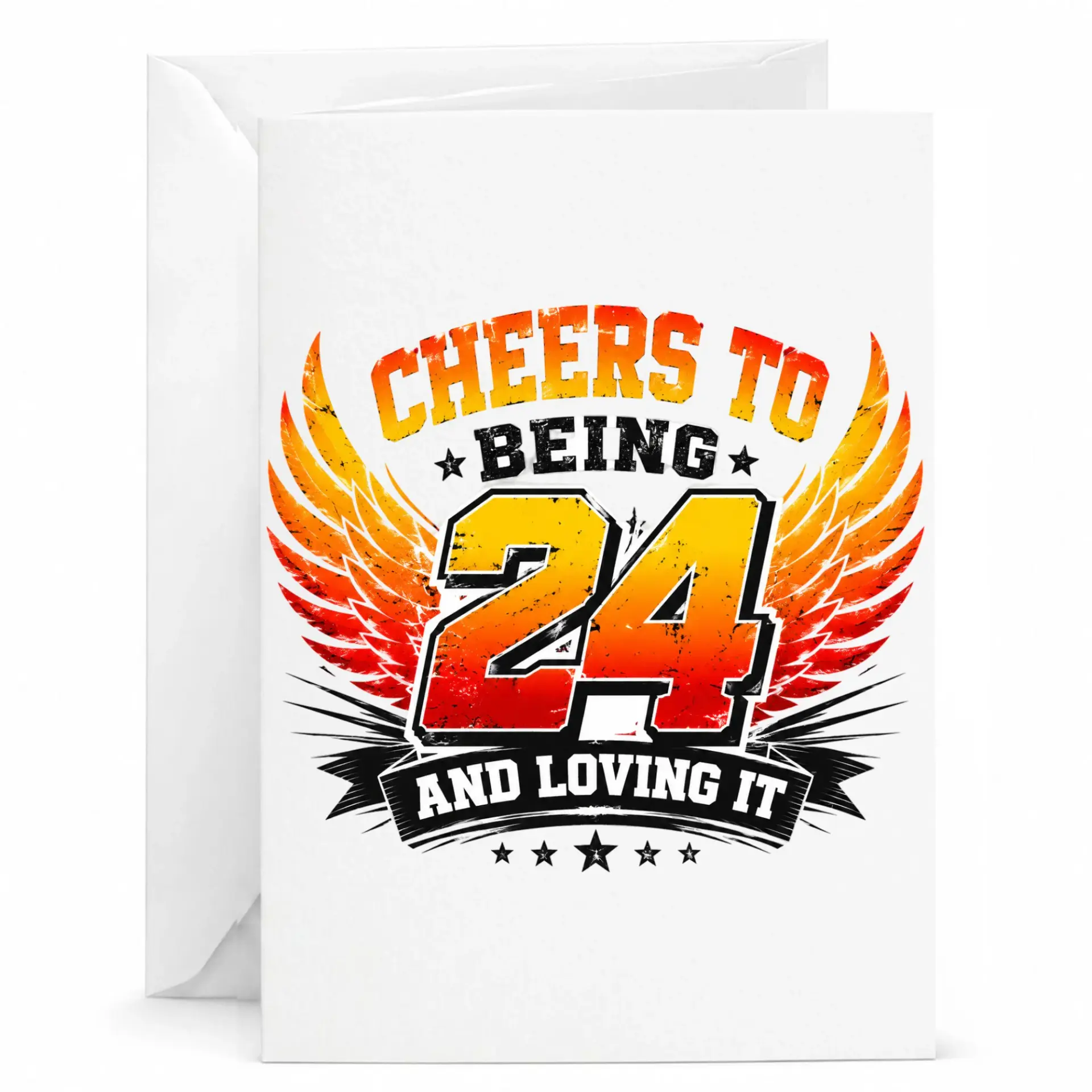 Birthday Card Cheers to Being 24 and Loving It Funny Greeting Card for Twenty Fourth Birthday Celebration with Wings