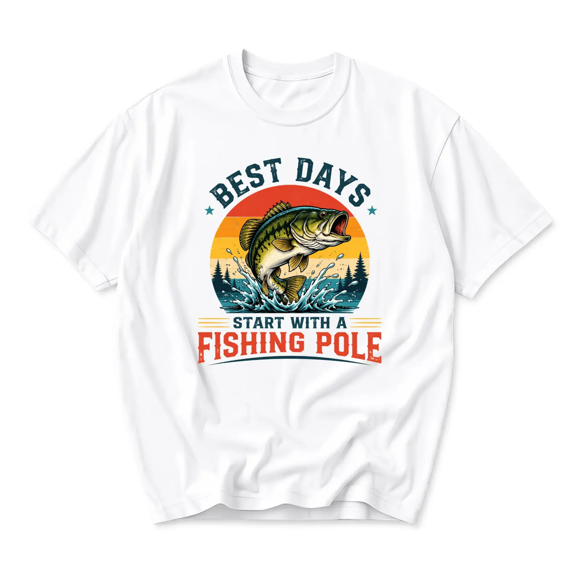 Graphic Tee Best Days Start with a Fishing Pole Unisex Crew Neck Shirt for