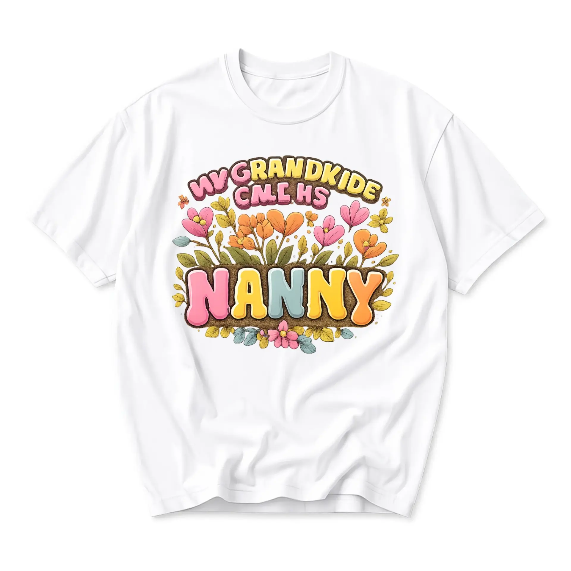 Graphic Tee My Grandkide Nanny Floral Typography Unisex Crew Neck Casual