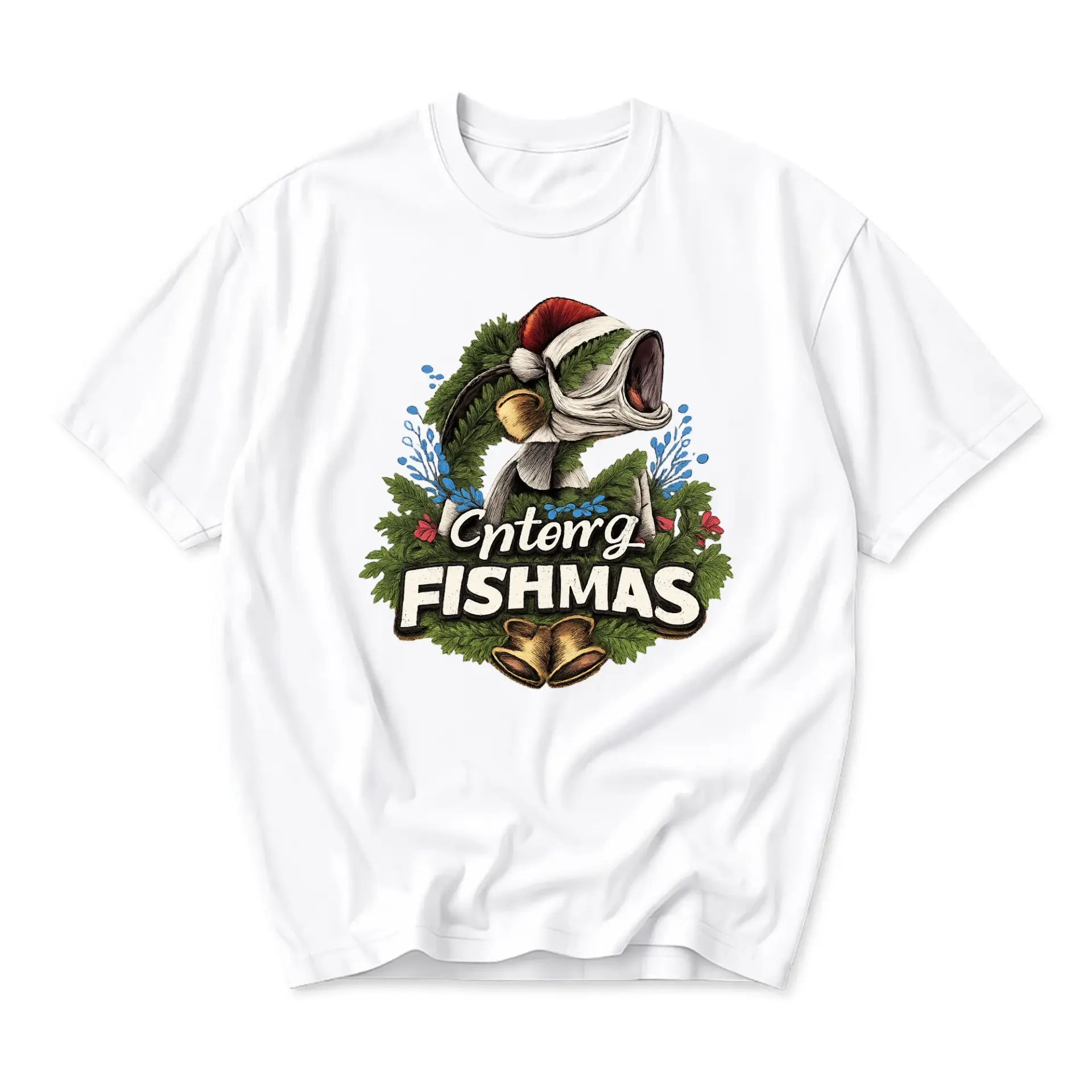 Funny Shirt Fishmas Graphic Tee Unisex Casual Crew Neck T-Shirt for Fishing