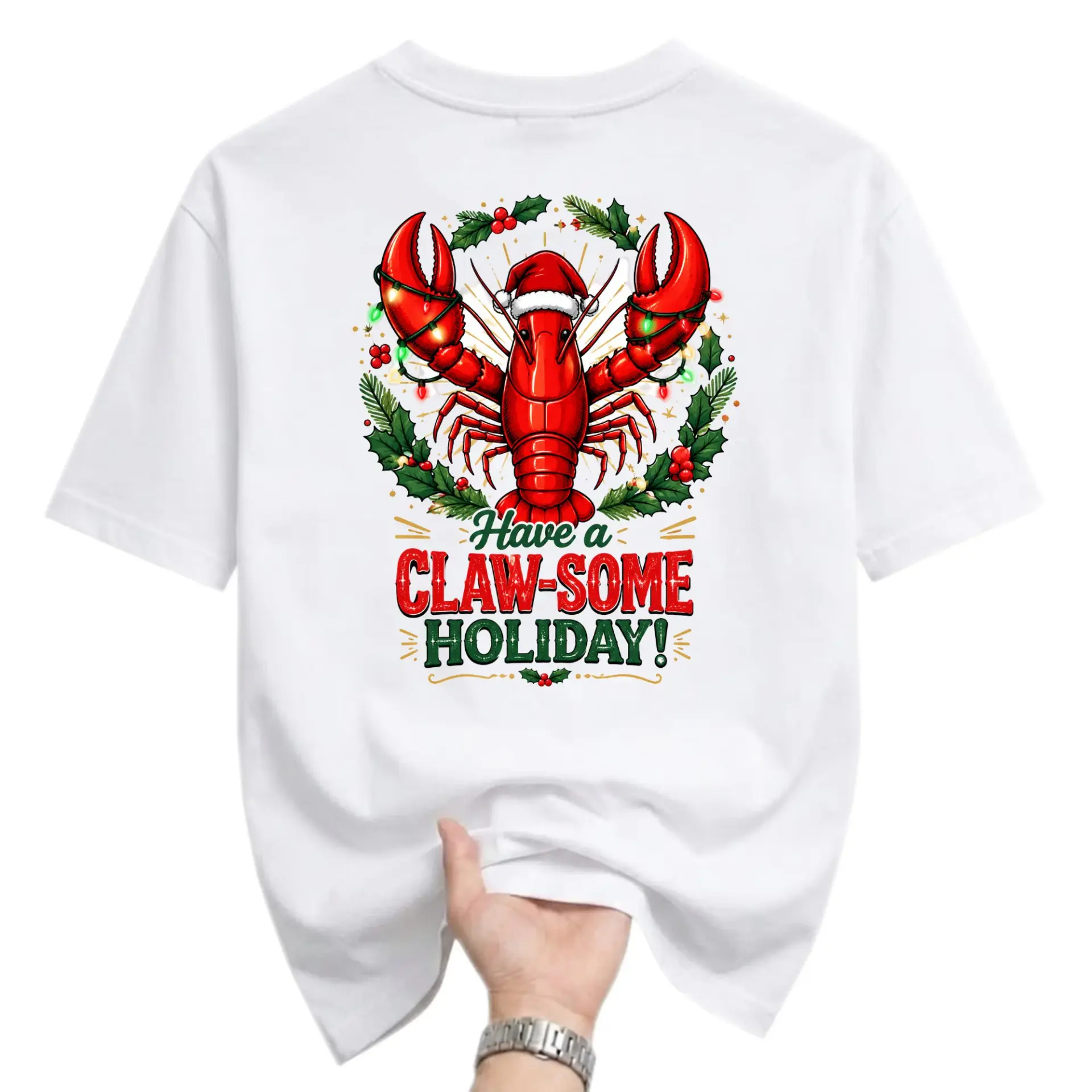 Funny Shirt Have a Claw-Some Holiday Lobster Graphic Tee Unisex Casual Crew Neck Soft Cotton Blend Apparel Christmas Top