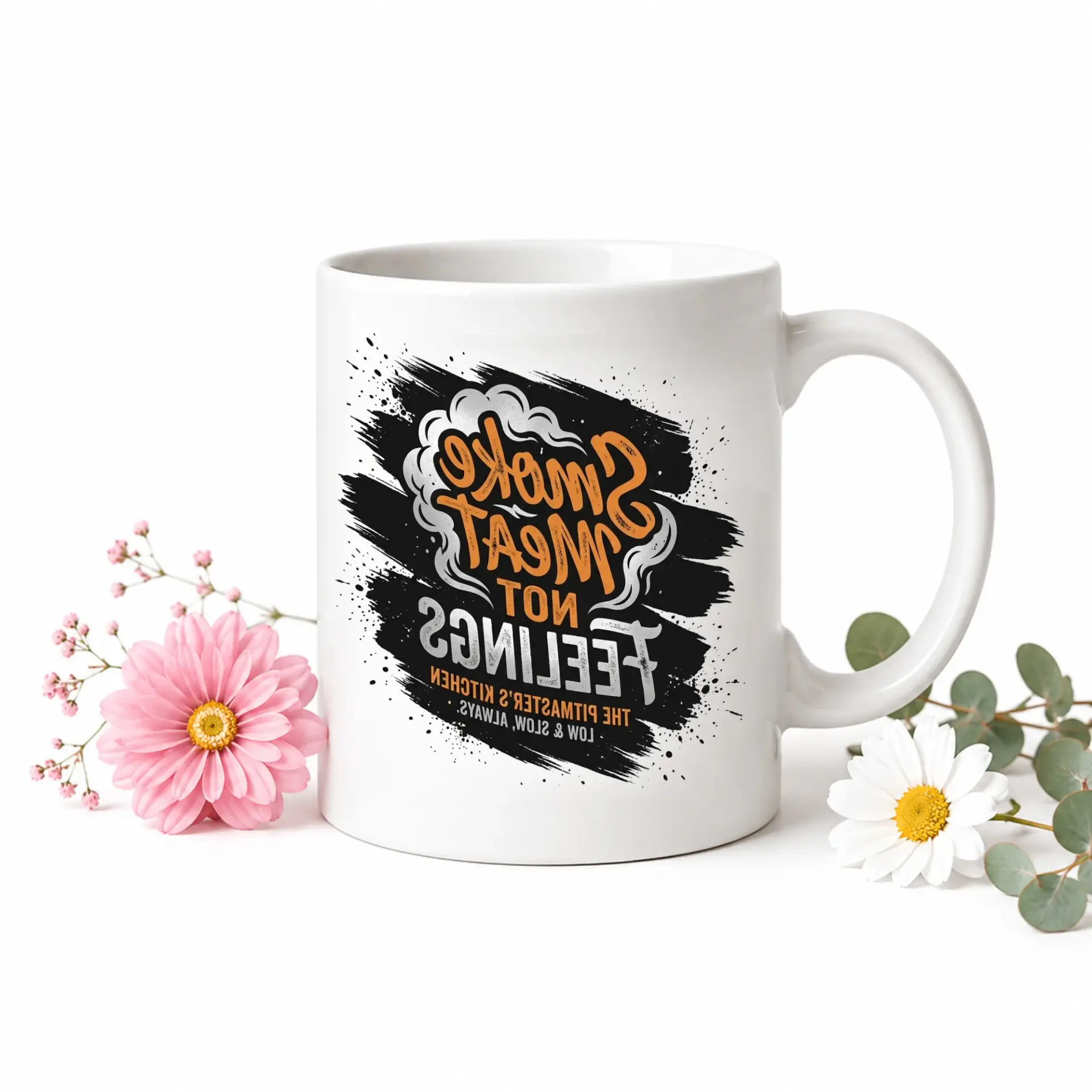 Funny Barbecue Enthusiast Ceramic Coffee Mug with Smoke Meat Not Feelings Design for Home and Kitchen Drinkware Use
