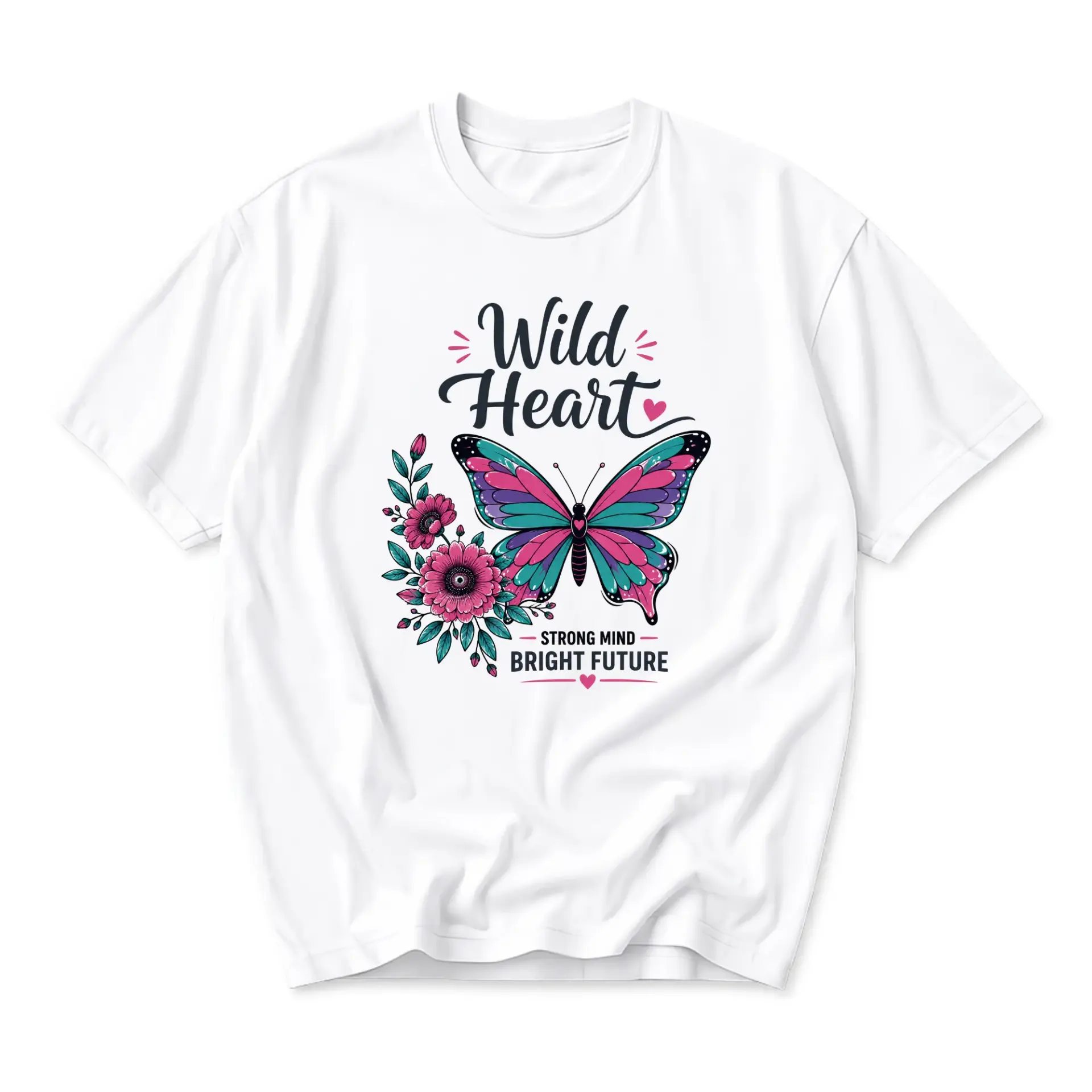 Graphic Tee Wild Heart Butterfly Floral Print Unisex Casual Crew Neck T-Shirt Short Sleeve Cotton Everyday Shirt