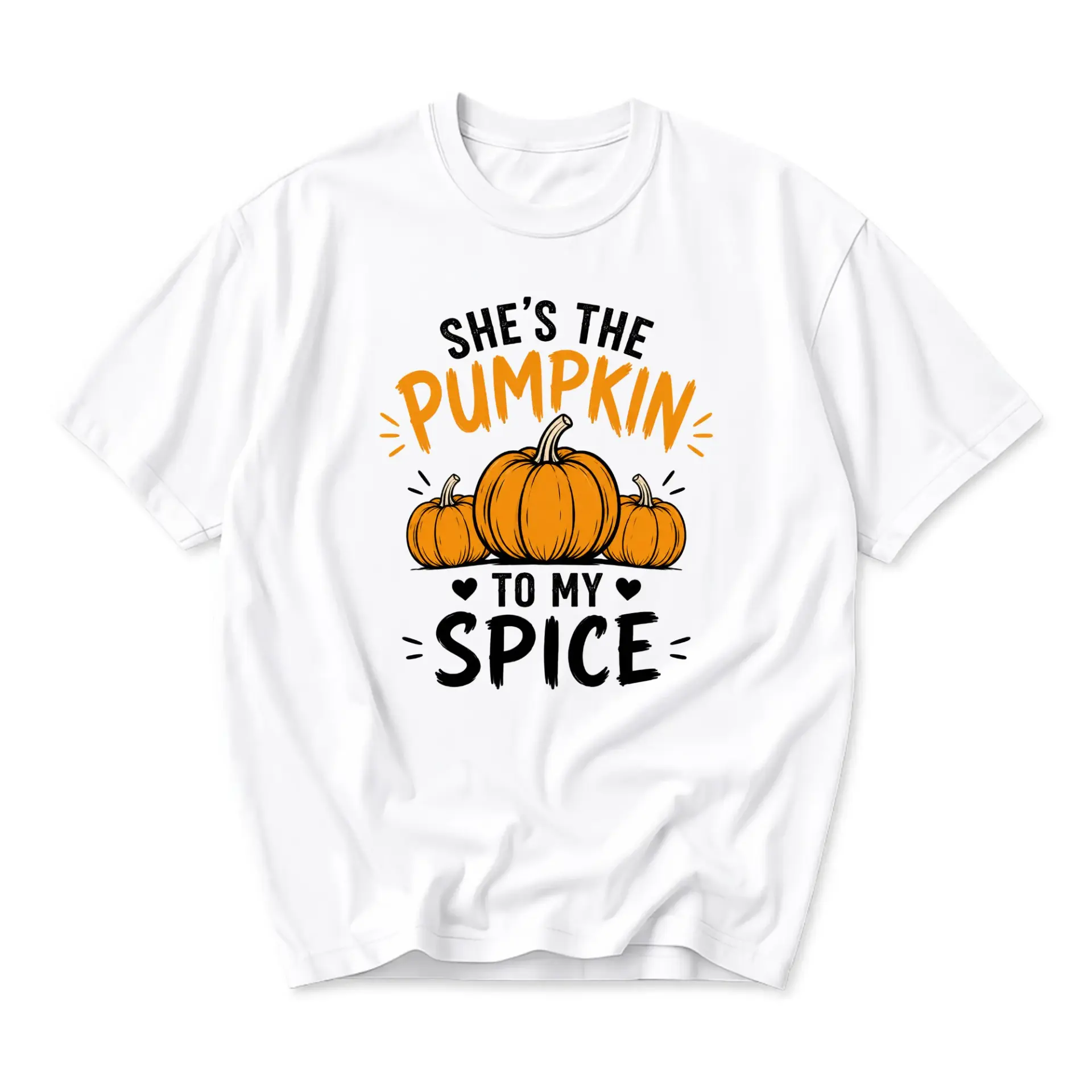 Graphic Tee She Is the Pumpkin to My Spice Unisex Cotton Shirt Fall Season Inspired Crew Neck Casual Apparel