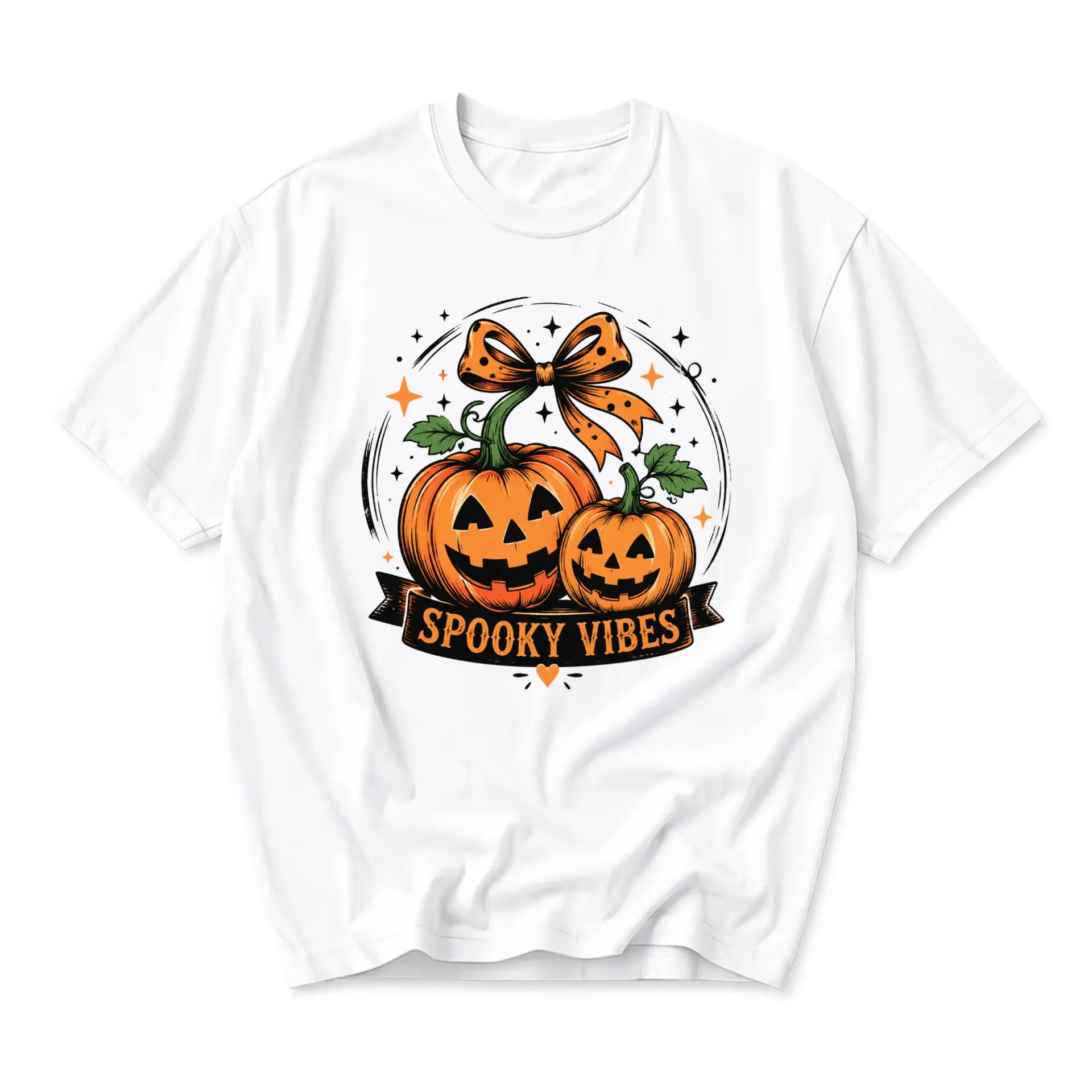 Graphic Tee Spooky Vibes Halloween Pumpkin Shirt Unisex Crew Neck Short Sleeve Casual Autumn Holiday Apparel