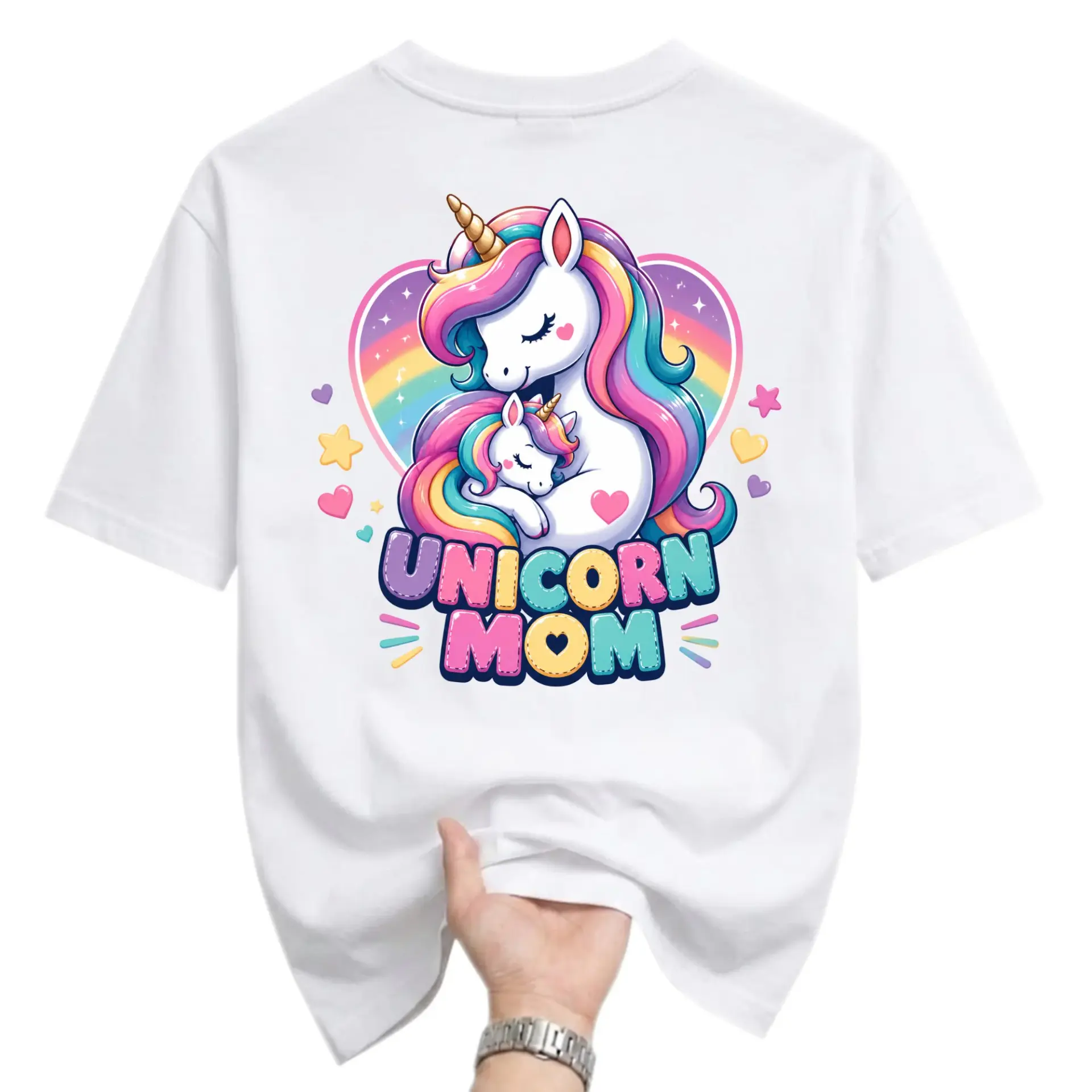 Graphic Tee Unicorn Mom Print Unisex Crew Neck Casual Shirt Comfortable Cotton Blend Apparel for Everyday Outfit Wear