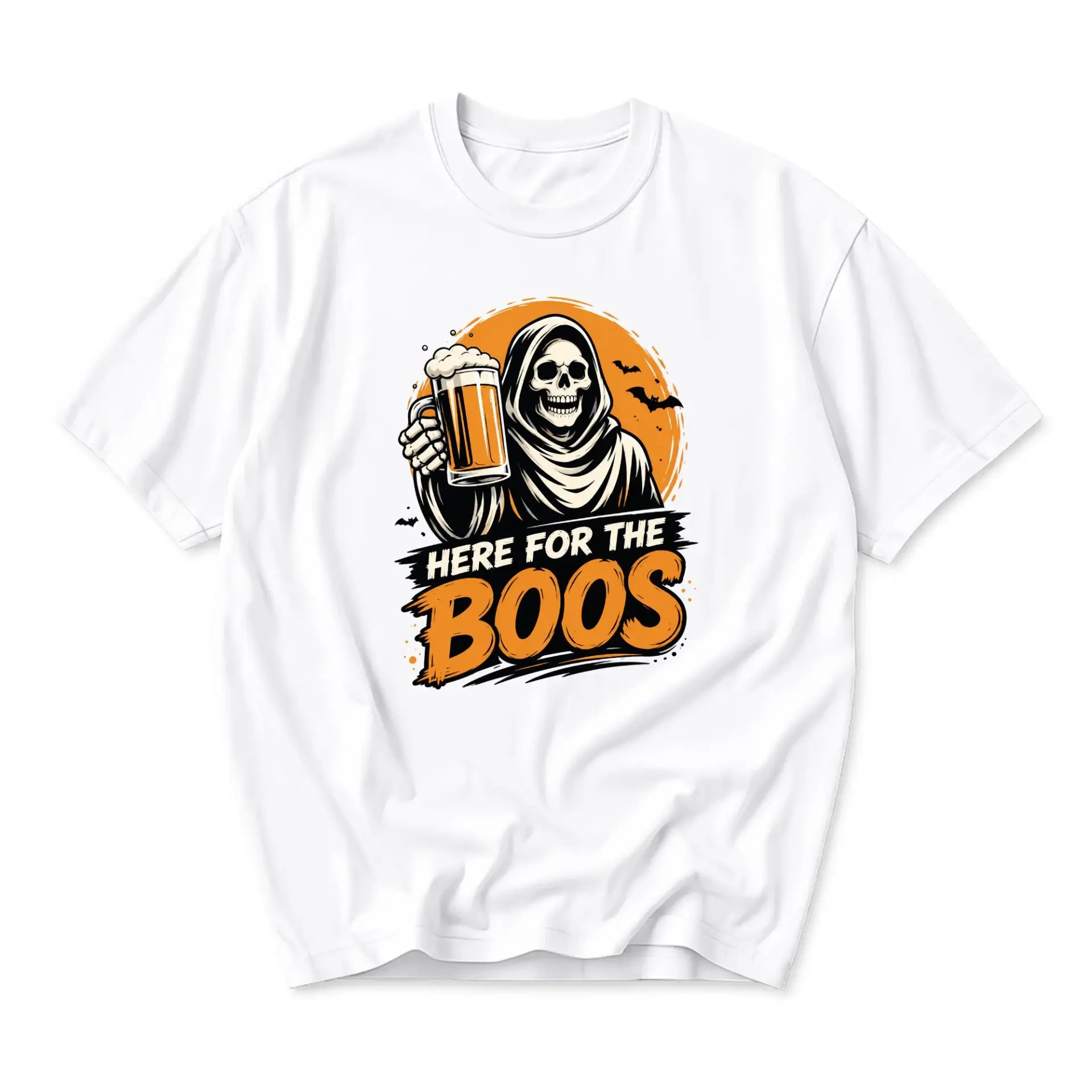 Funny Shirt Here for the Boos Graphic Tee Casual Unisex Crew Neck Cotton Blend Halloween Inspired Short Sleeve Top