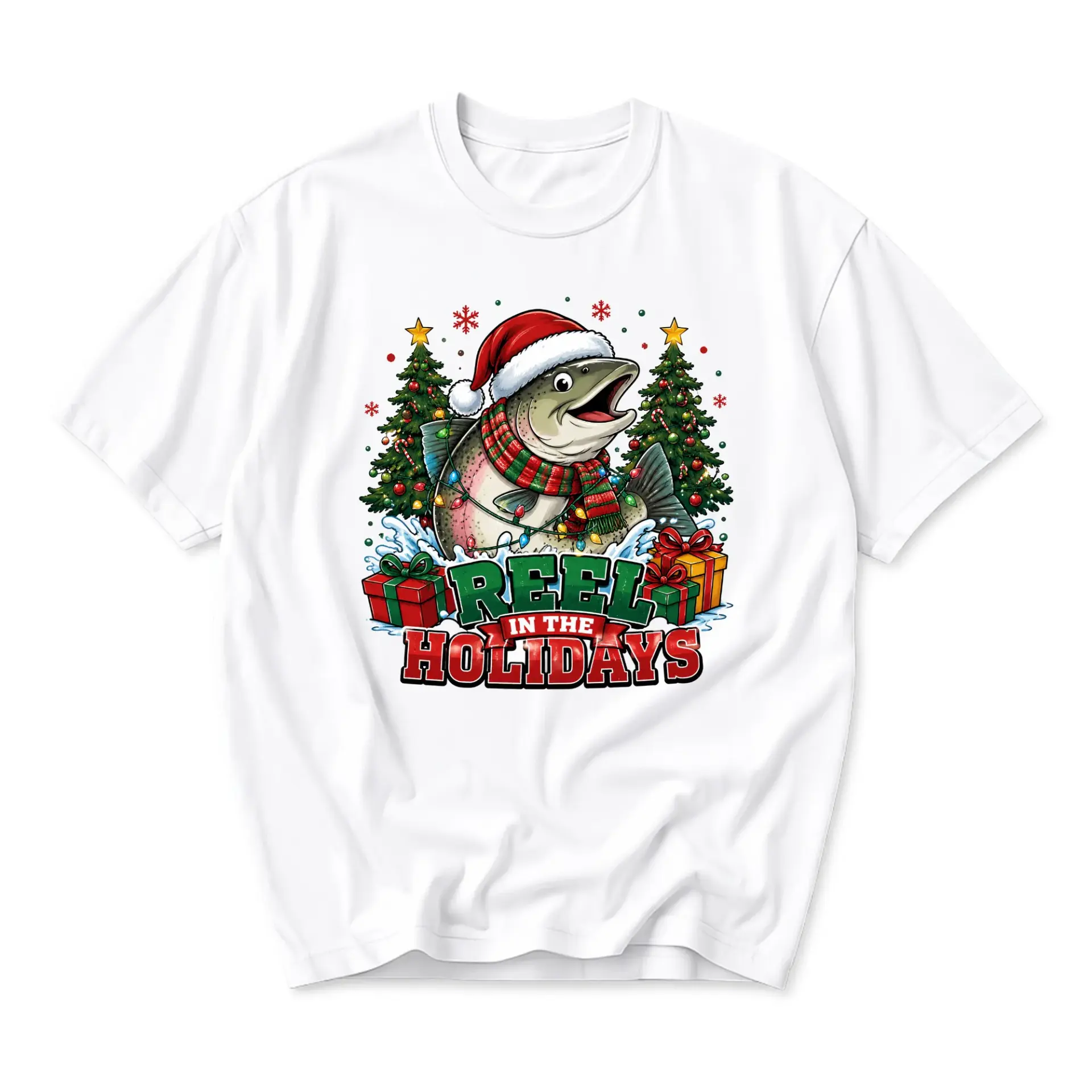Funny Shirt Reel in the Holidays Graphic Tee Unisex Crew Neck Short Sleeve
