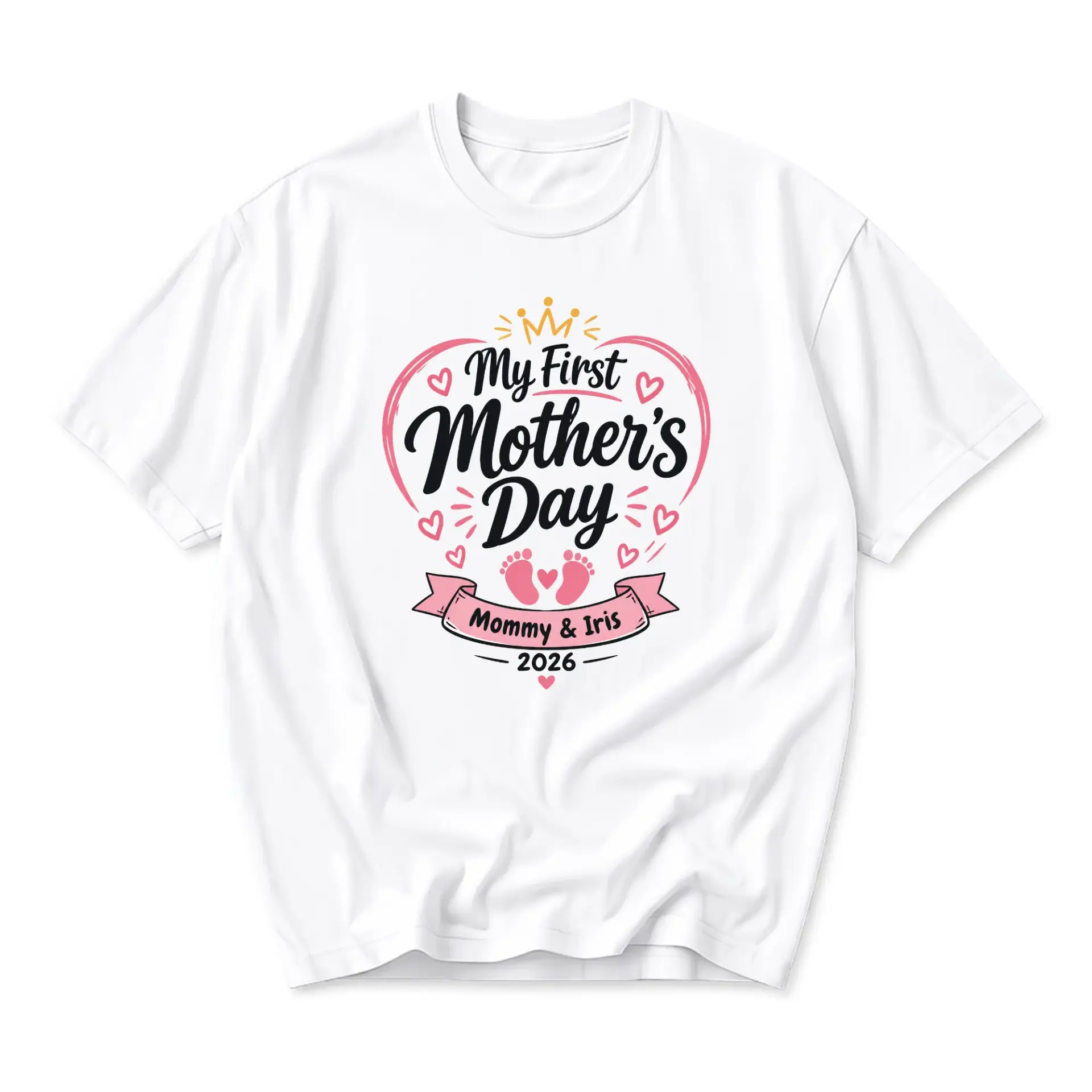 T-shirt My First Mother's Day Mommy and Iris 2026 Graphic Tee Casual Unisex Crew Neck Top for Celebration Gift Apparel
