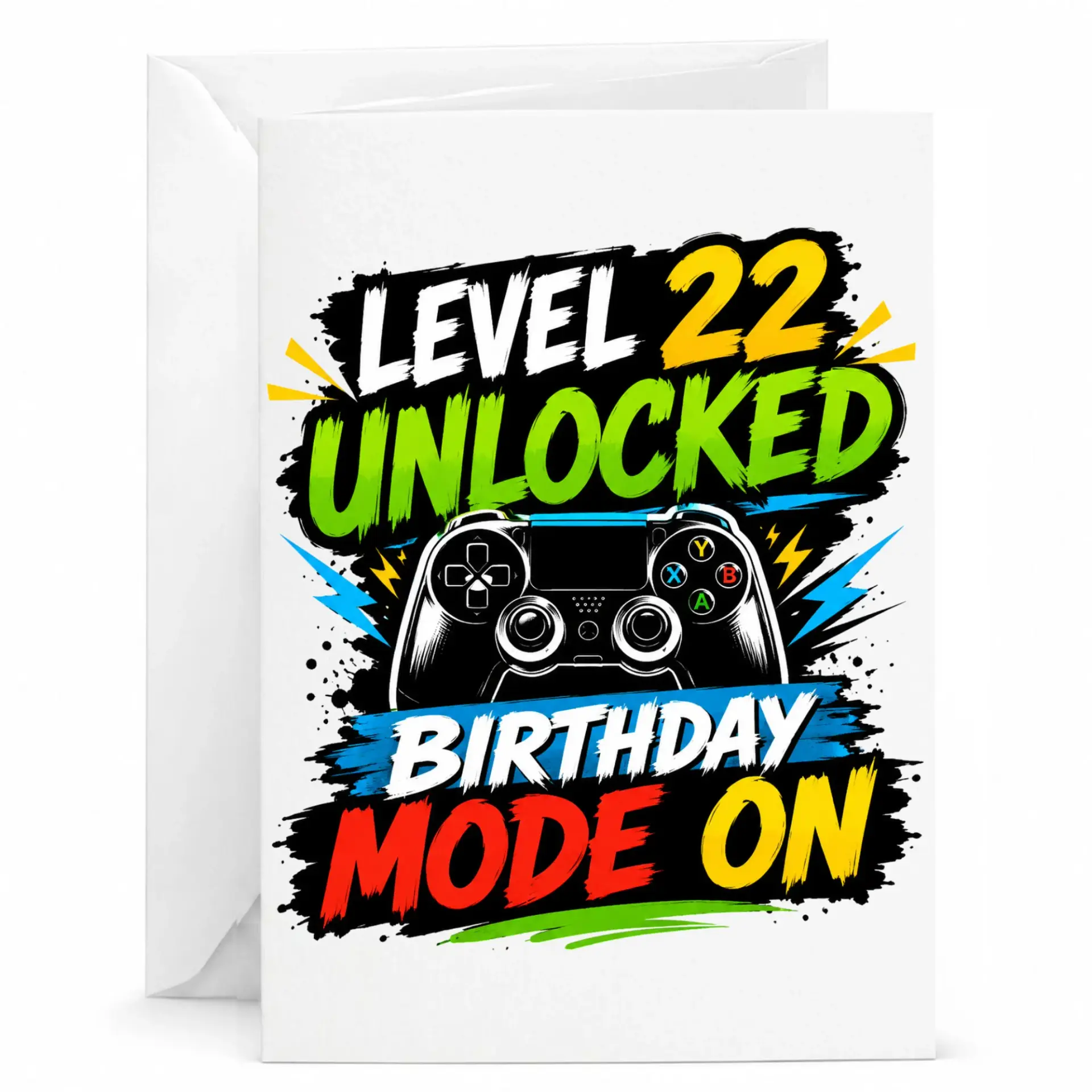 Birthday Card Level 22 Unlocked Video Game Controller Illustration Fun Gaming Themed Greeting Card for Twenty-Second Birthday