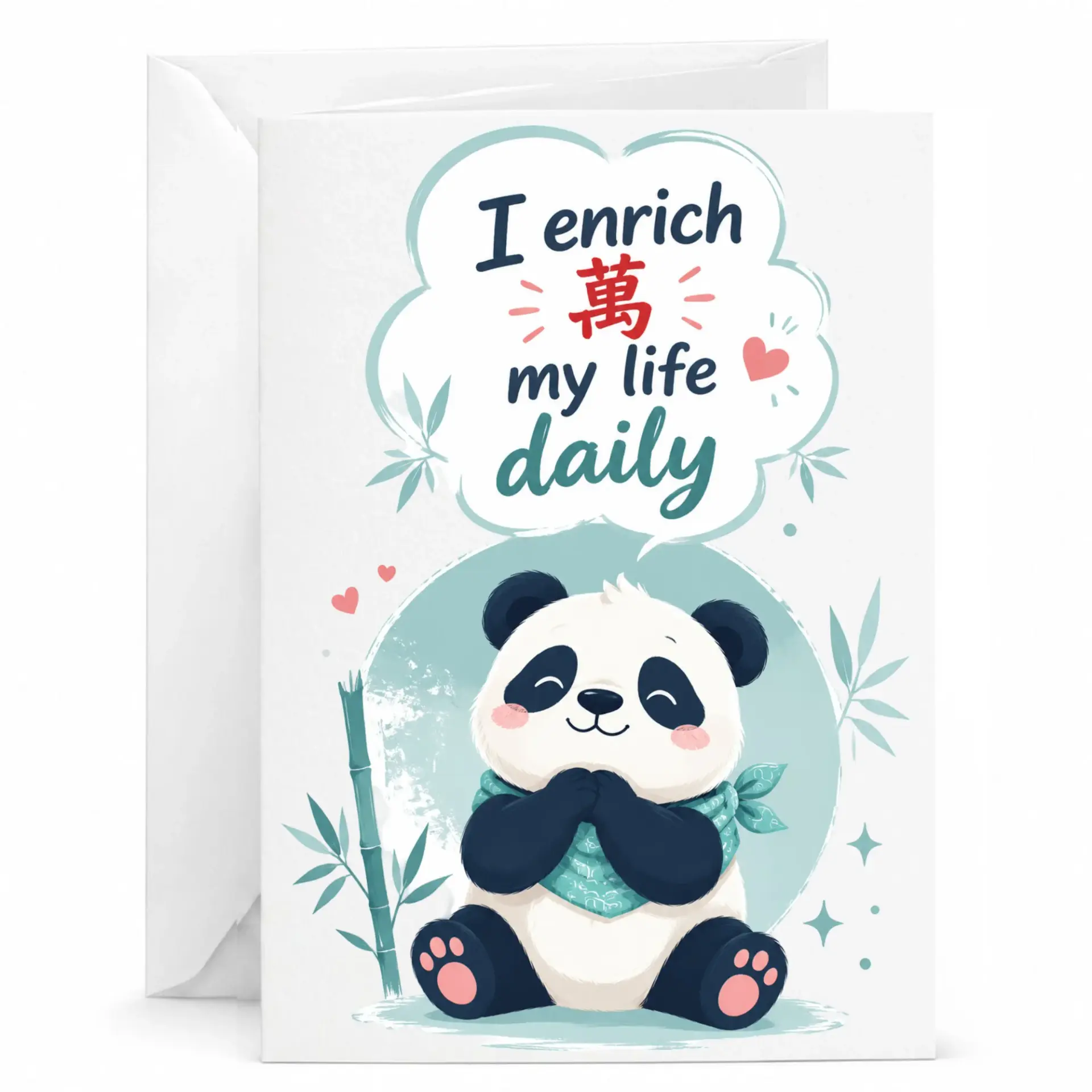 Funny Panda Greeting Card I Enrich My Life Daily Cute Animal Illustration for Friends and Family 5x7 Inches