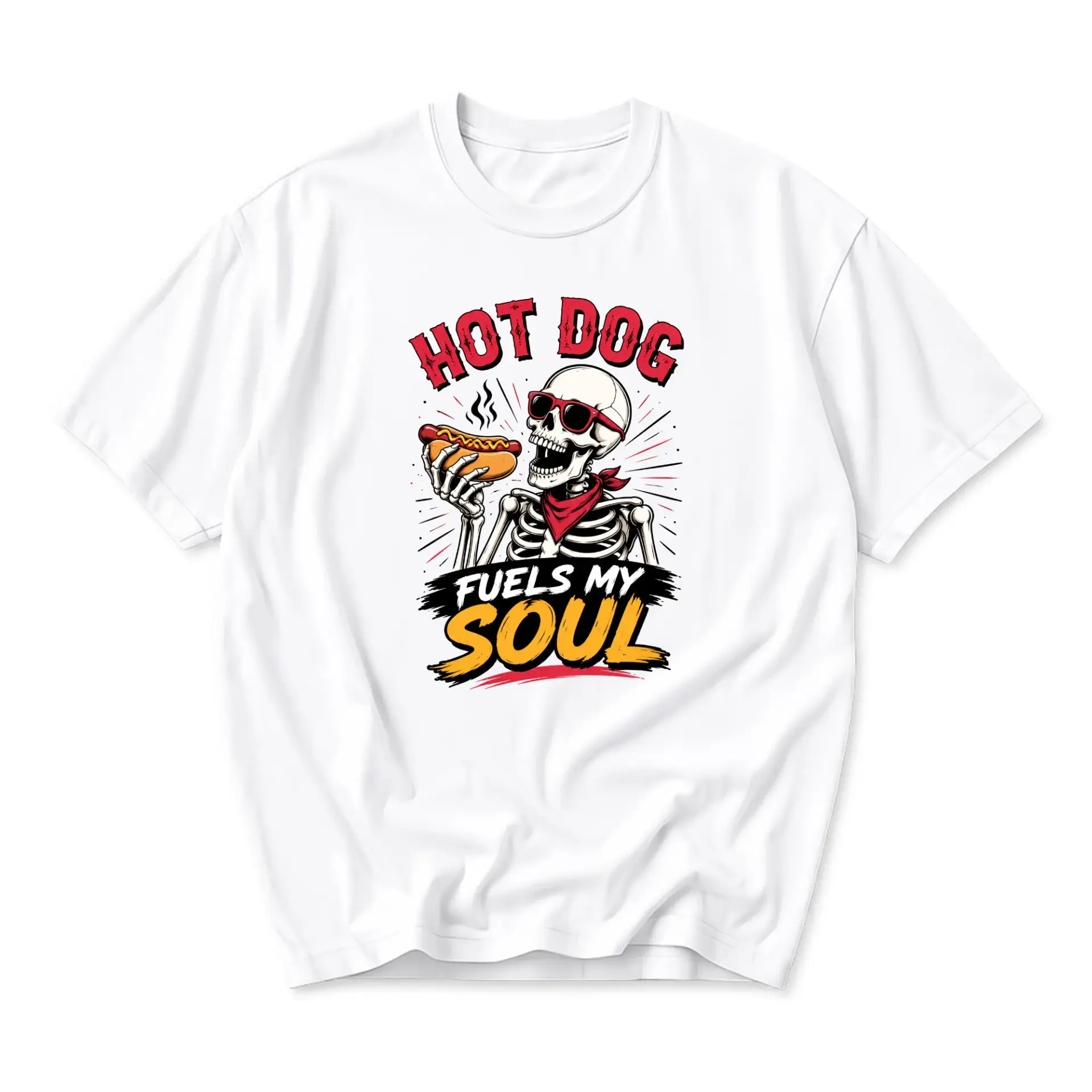 Funny Shirt Hot Dog Fuels My Soul Graphic Tee Unisex Casual Streetwear Crew Neck Cotton Blend White T-Shirt Top