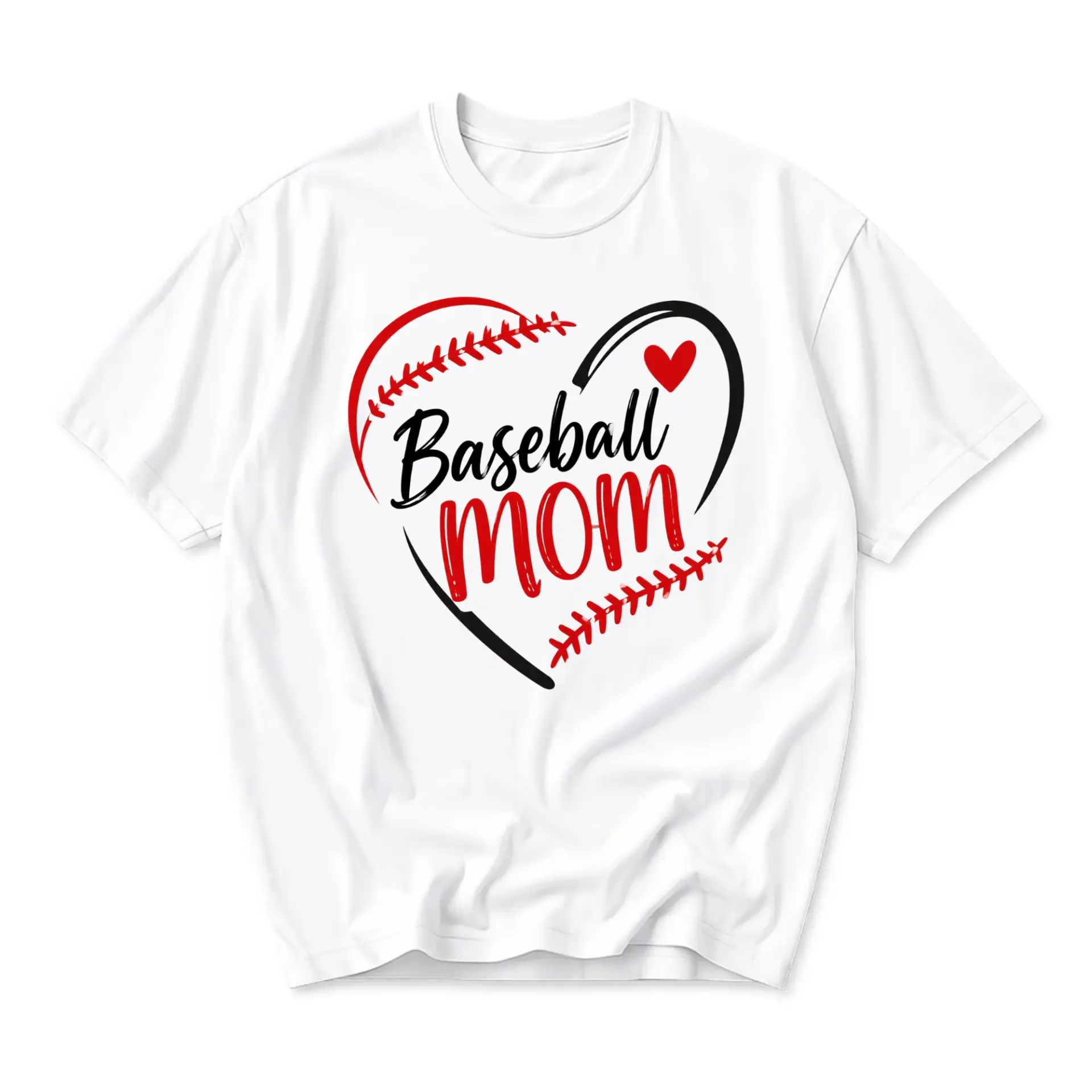Graphic Tee Baseball Mom Heart Print Unisex Crew Neck Shirt for Sports Fans