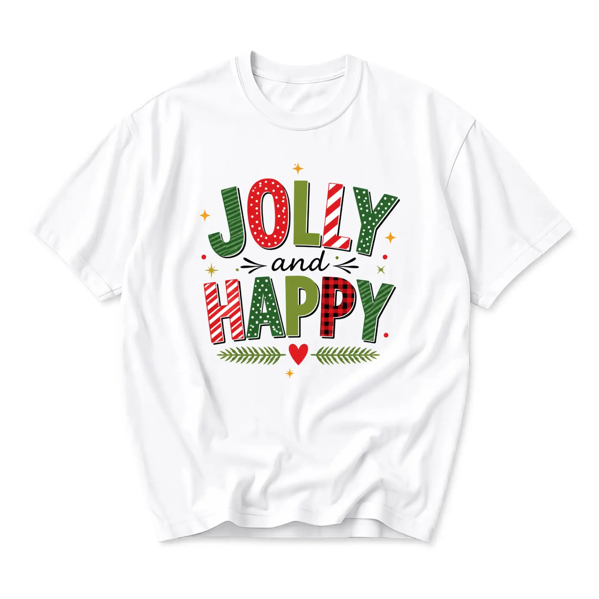 Graphic Tee Jolly and Happy Holiday Seasonal Print Unisex Crew Neck Casual Everyday Short Sleeve Cotton T-Shirt
