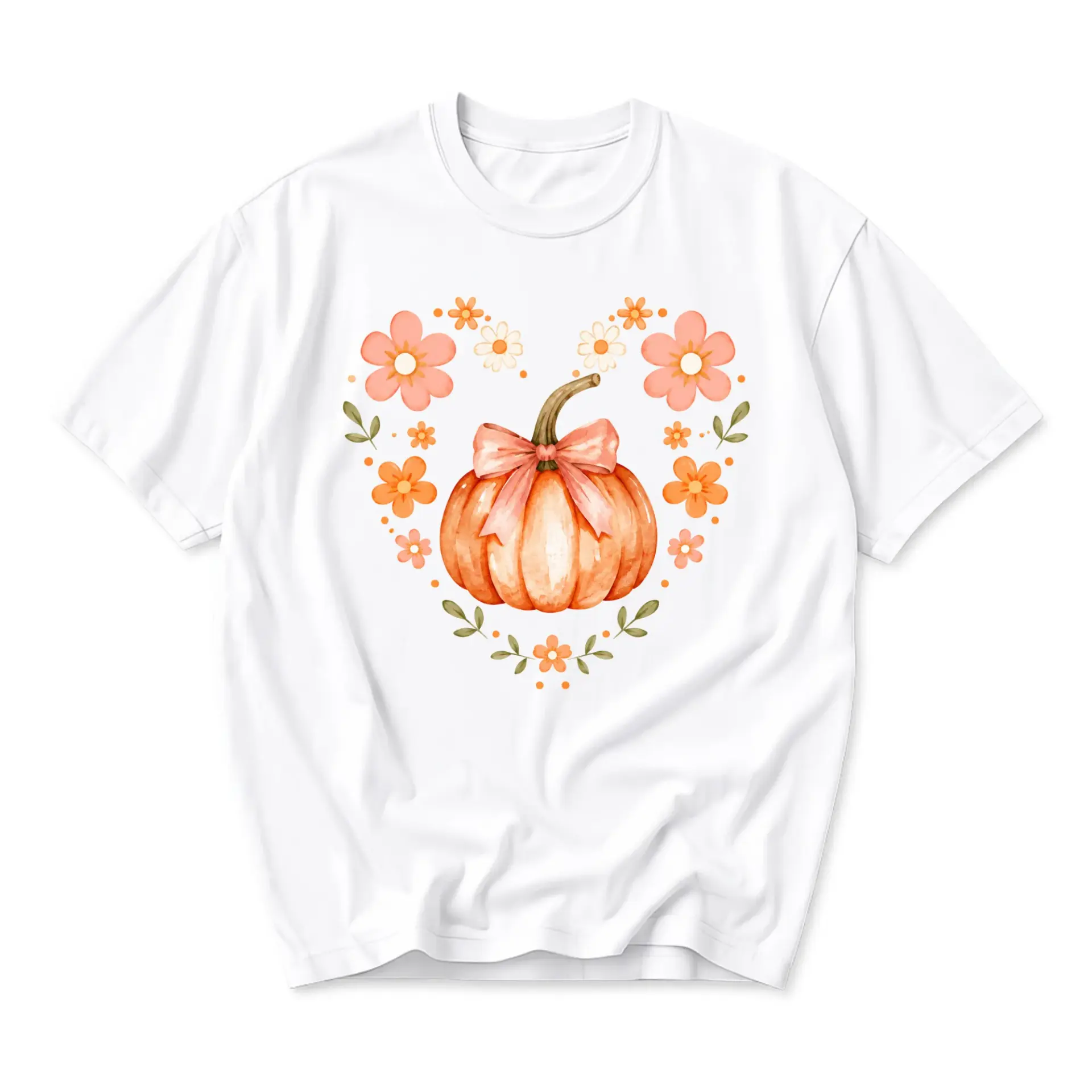 T-shirt Floral Pumpkin Heart Graphic Tee Soft Cotton Casual Everyday Top for Autumn Seasonal Style and Thanksgiving