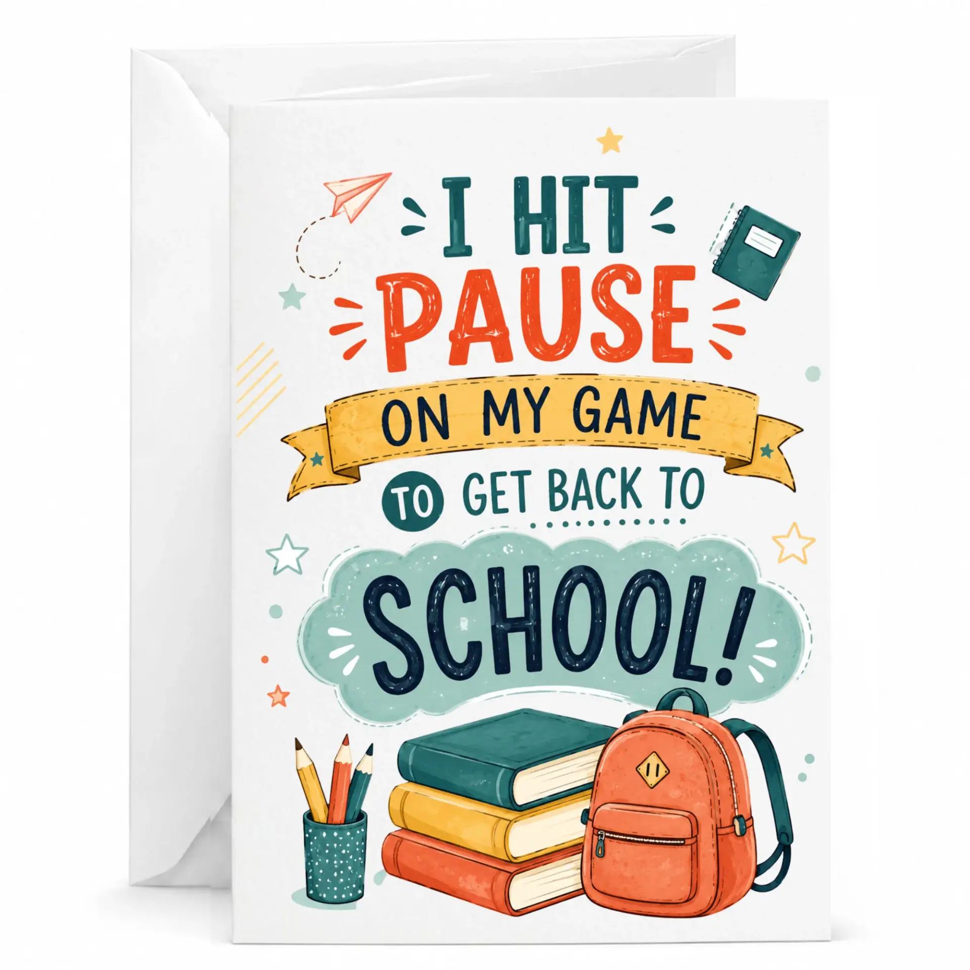 Funny School Greeting Card I Hit on My Game for Education Playful Illustration Design with Matching White Envelope