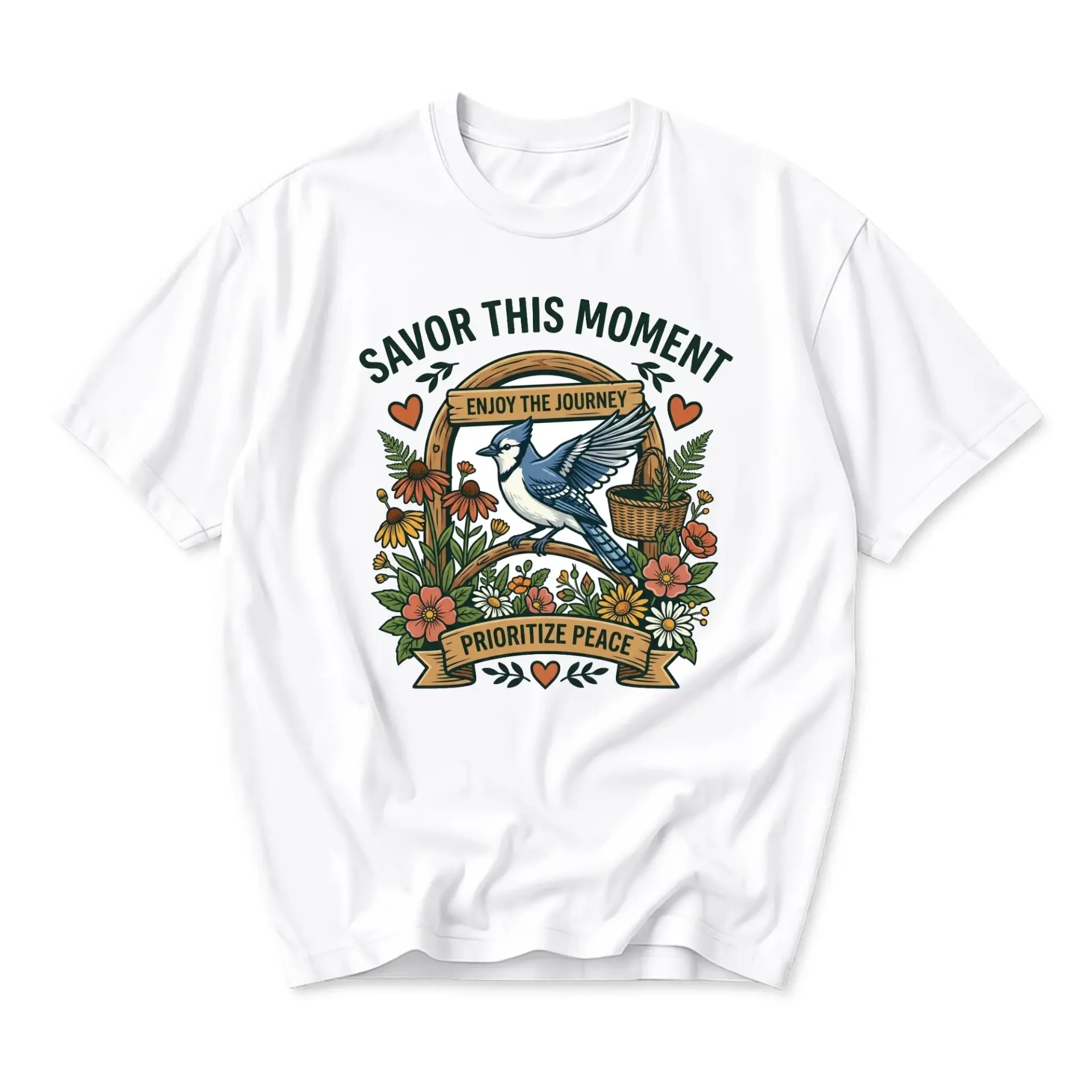 Graphic Tee Savor This Moment Bird Nature Print Unisex Casual Short Sleeve Crew Neck Cotton Blend Shirt Aesthetic Top