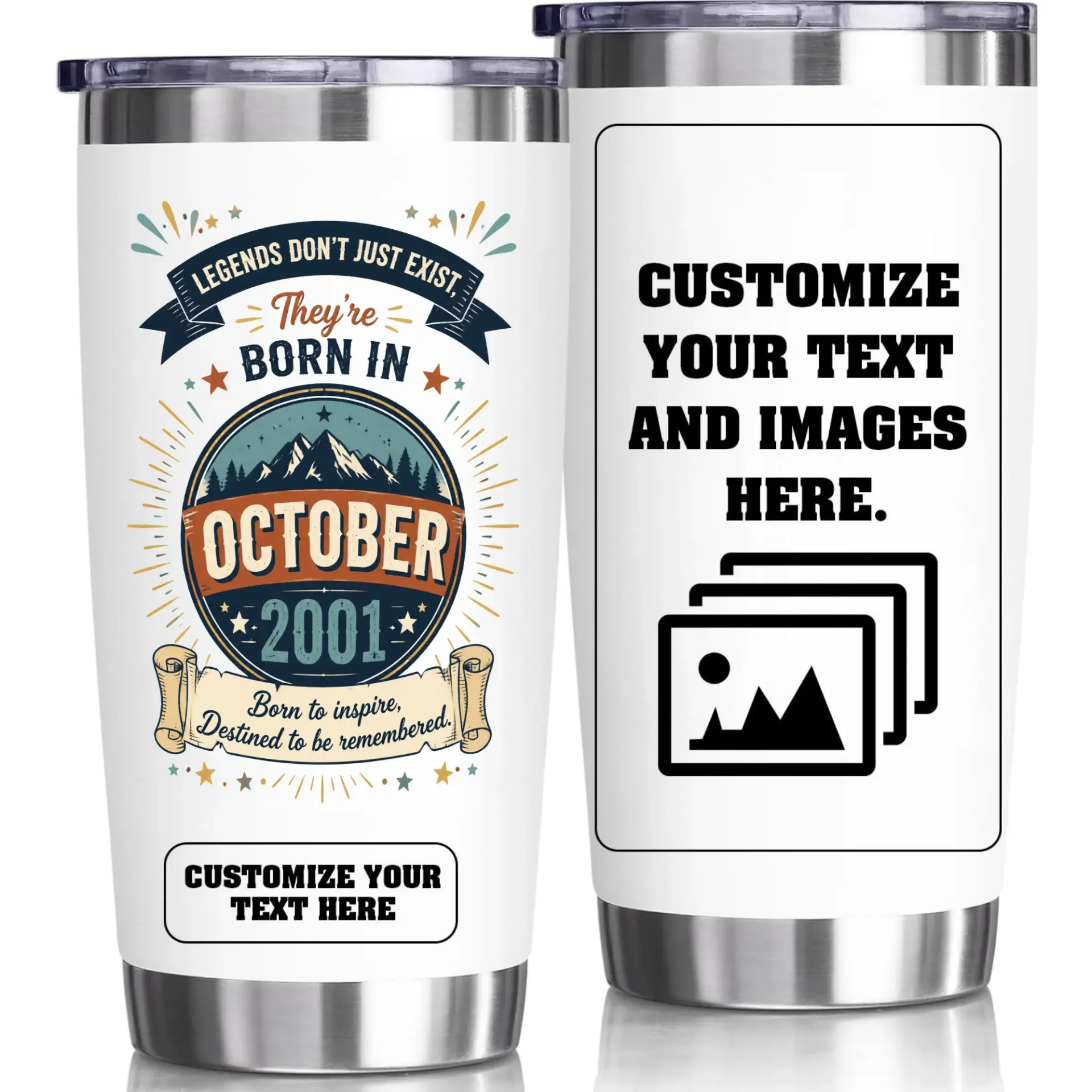 Stainless Steel Tumbler 20oz Vacuum Insulated Cup Personalized Birthday Gift for October 2001 Birth Month Keepsake