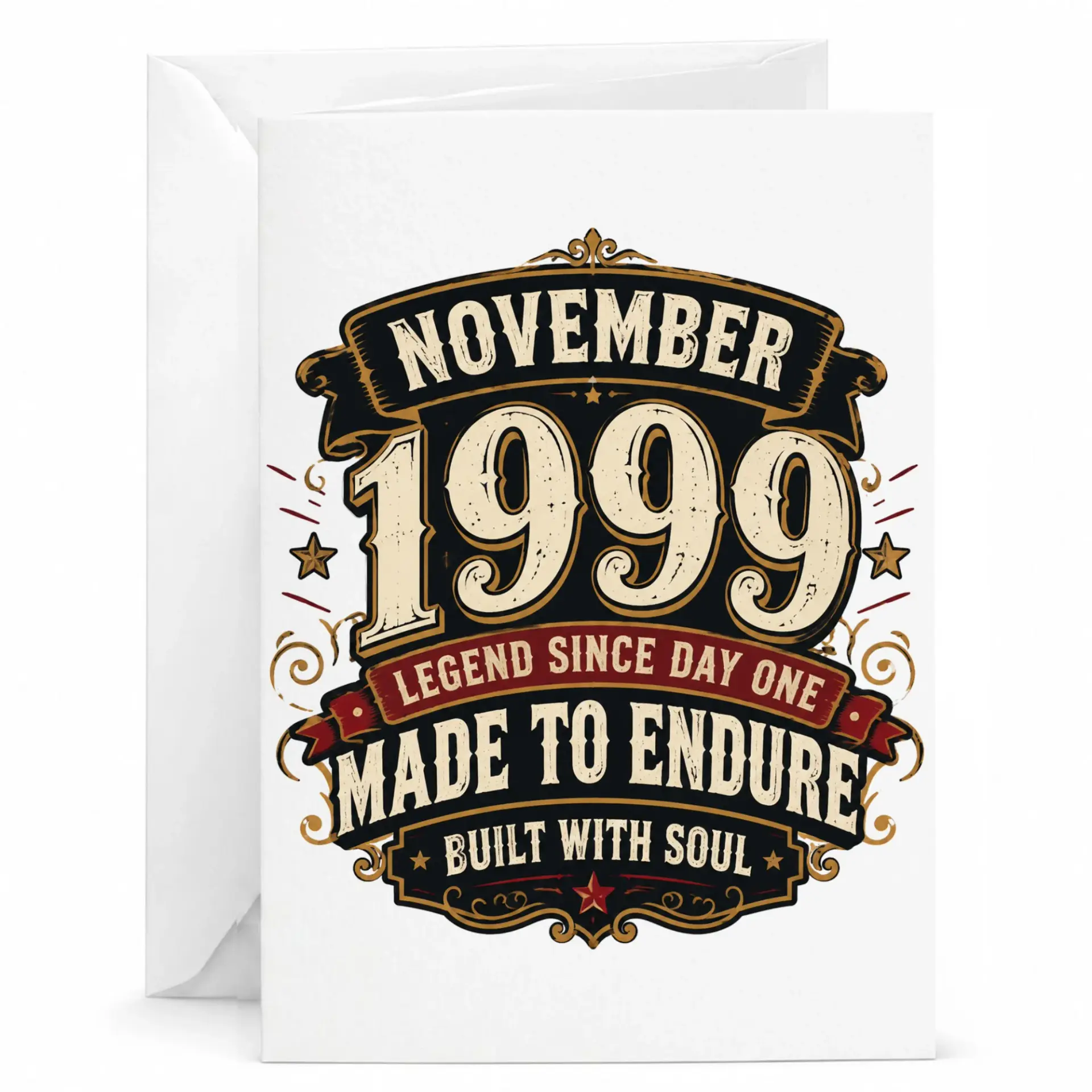 Birthday Card November 1999 Legend Since Day One Vintage Style Greeting Card for Milestone Celebration Anniversary