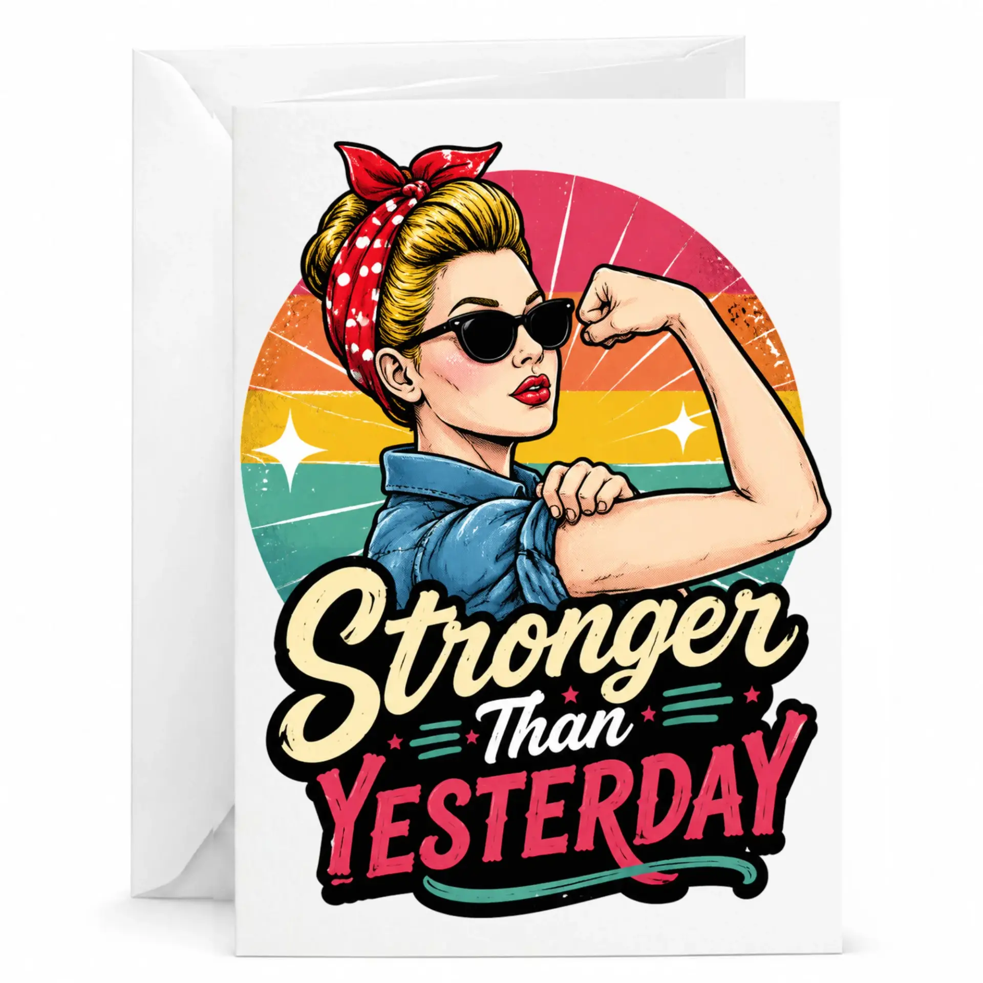 Stronger Than Yesterday Greeting Card Inspirational Motivation Message for Friends and Family 5x7 Folded Note Card