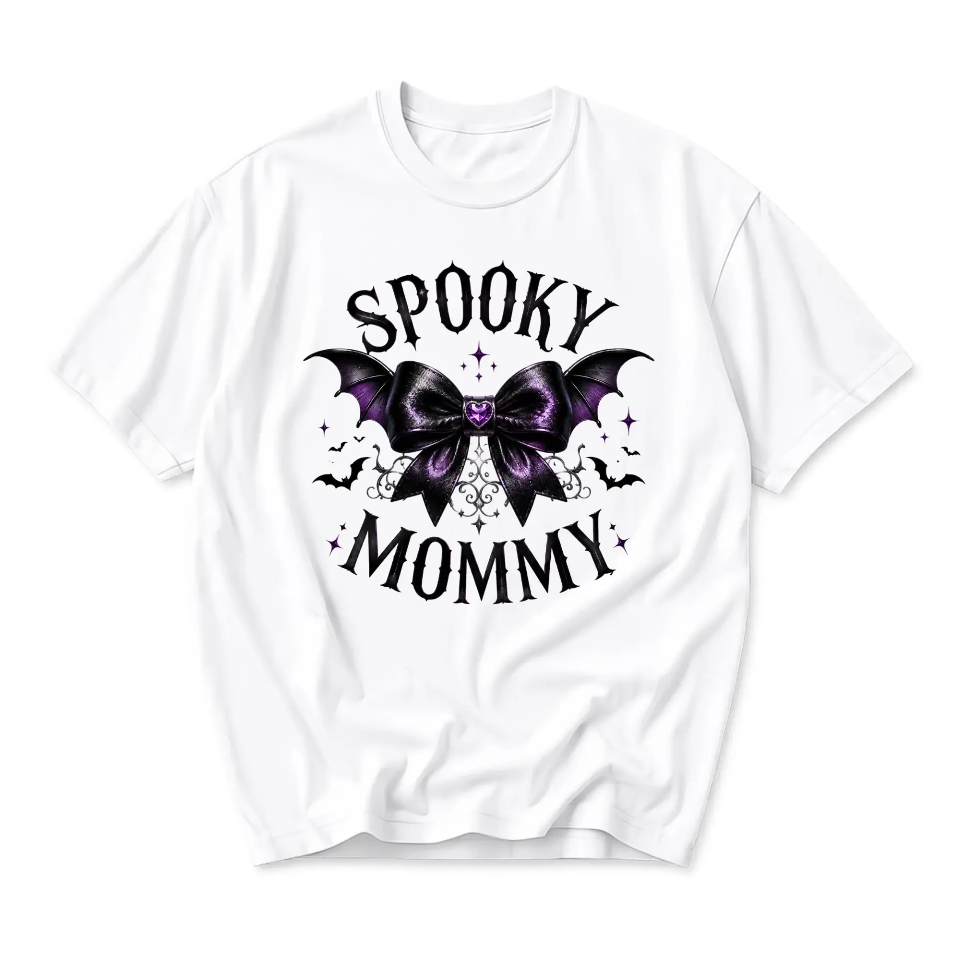 Graphic Tee Spooky Mommy Gothic Bat Bow Illustration Unisex Crew Neck Cotton Blend Casual Short Sleeve Shirt