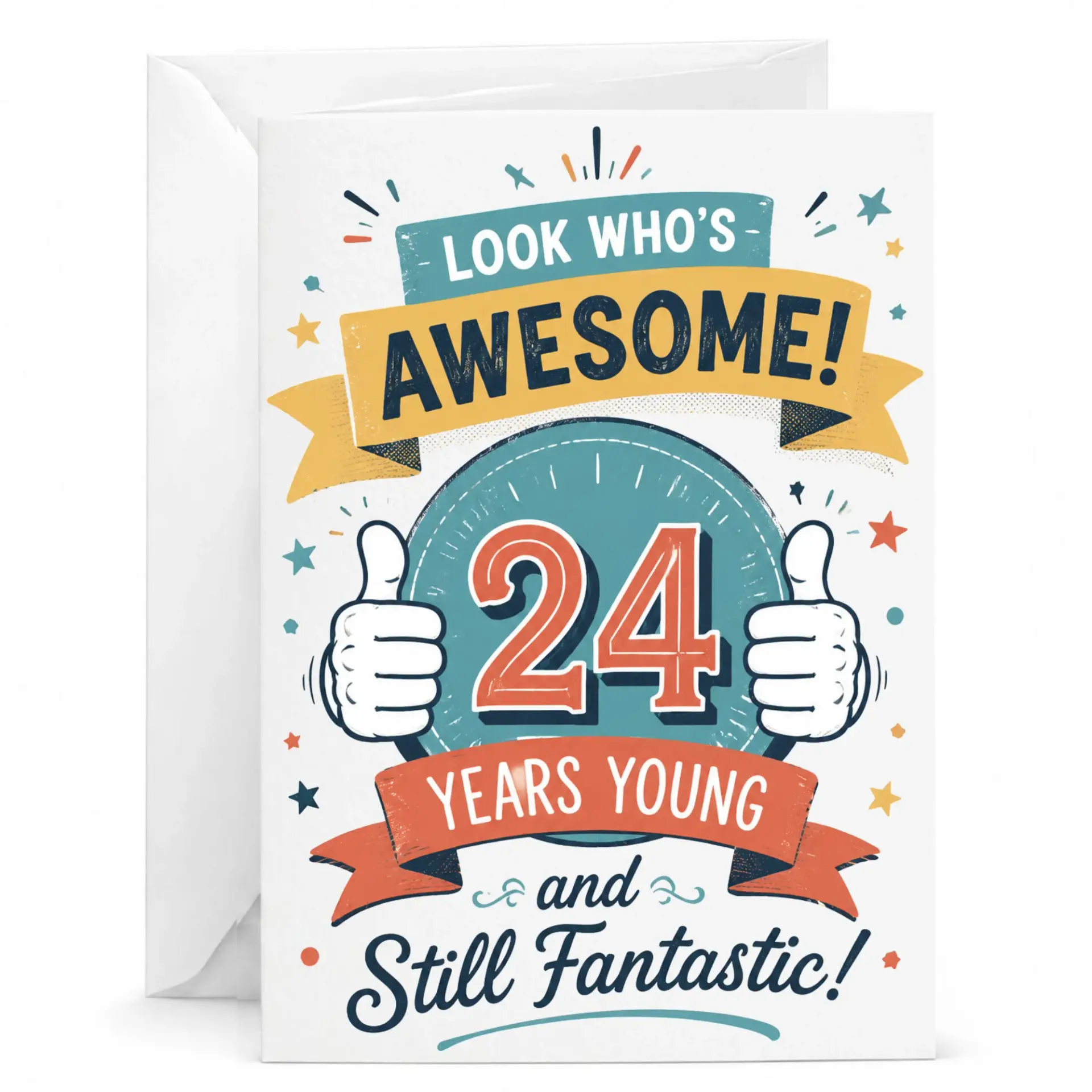 Birthday Card for 24th Birthday Celebration Look Who Is Awesome 24 Years Young and Still Fantastic Greeting Card