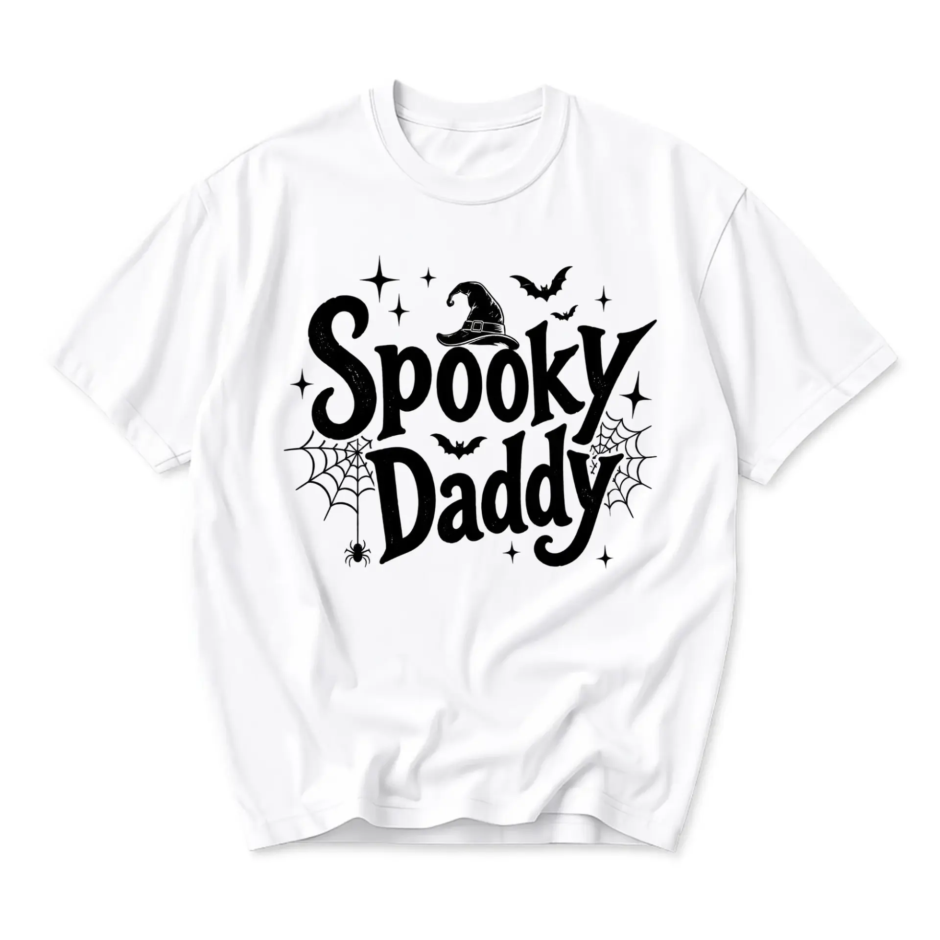 Funny Shirt Spooky Daddy Graphic Tee Halloween Humor Unisex Crew Neck Short Sleeve Casual Cotton Blend Apparel White
