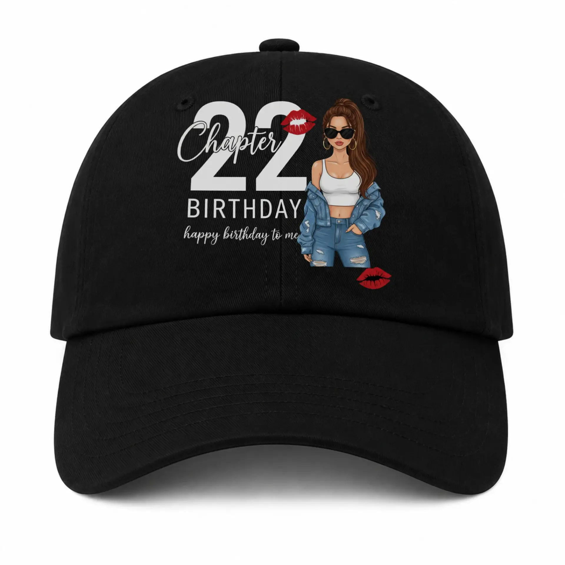 Baseball Cap Featuring Fashionable Girl Illustration Graphic Print