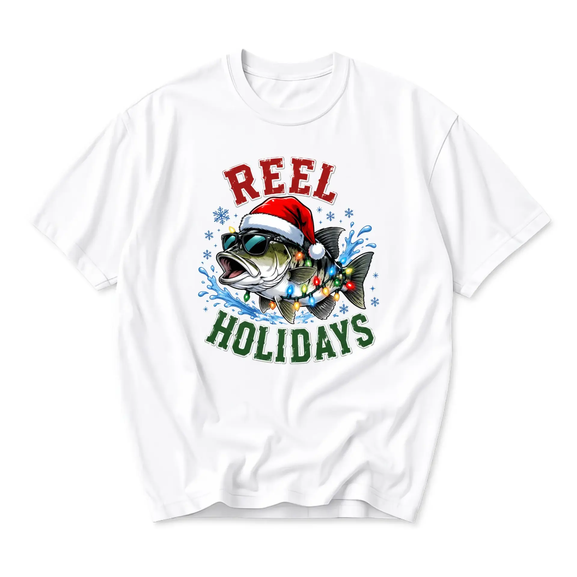 Funny Shirt Reel Holidays Christmas Fishing Unisex Graphic Printed T-Shirt Casual Everyday Crew Neck Apparel