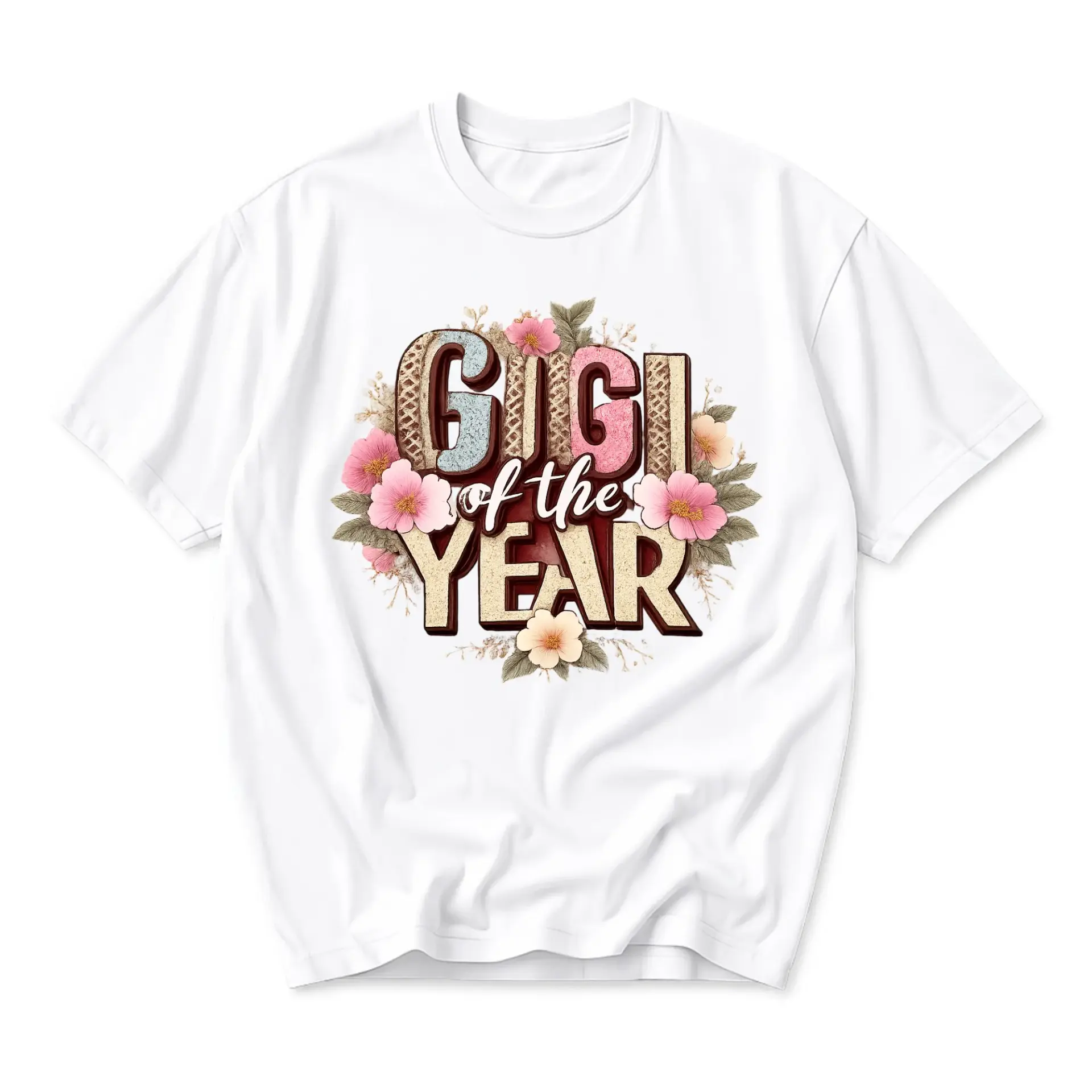 Graphic Tee Gigi of the Year Floral Typography Unisex Crew Neck Shirt Comfortable Casual Everyday Apparel for Women