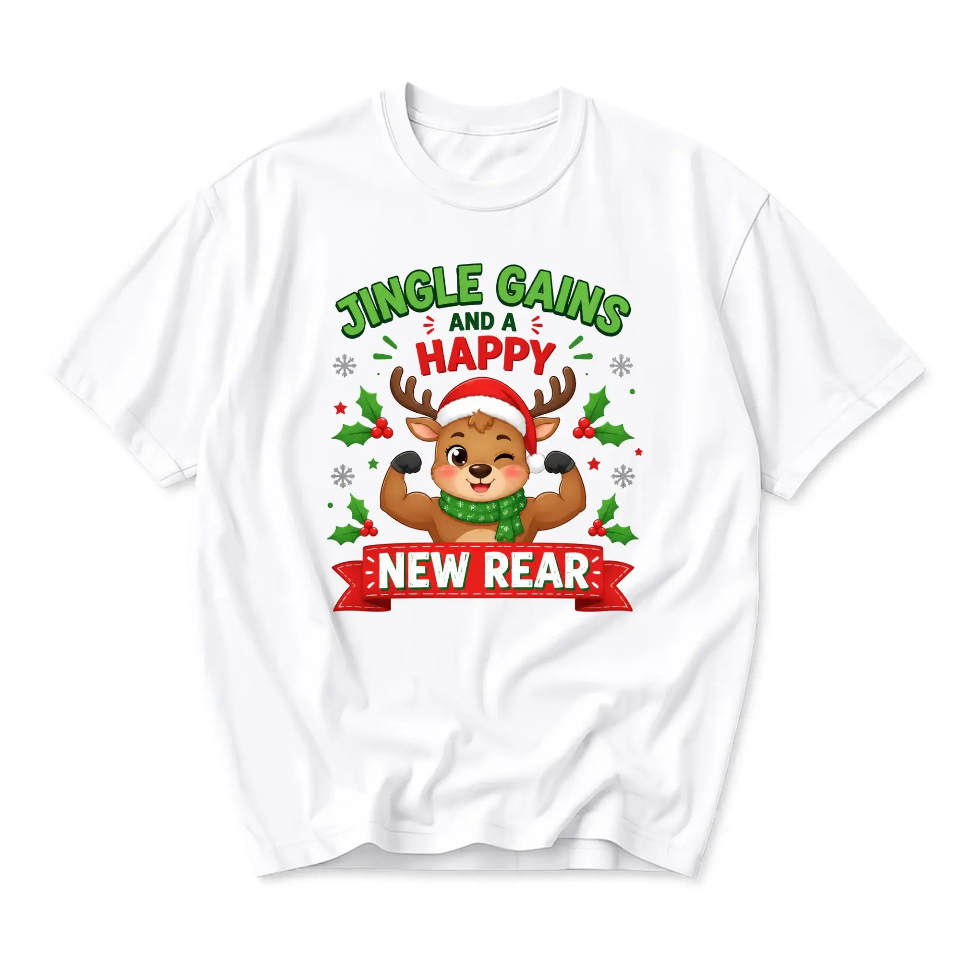 Funny Shirt Jingle and a Happy New Rear Graphic Tee Unisex Crew Neck Short Sleeve Cotton Casual Holiday Apparel