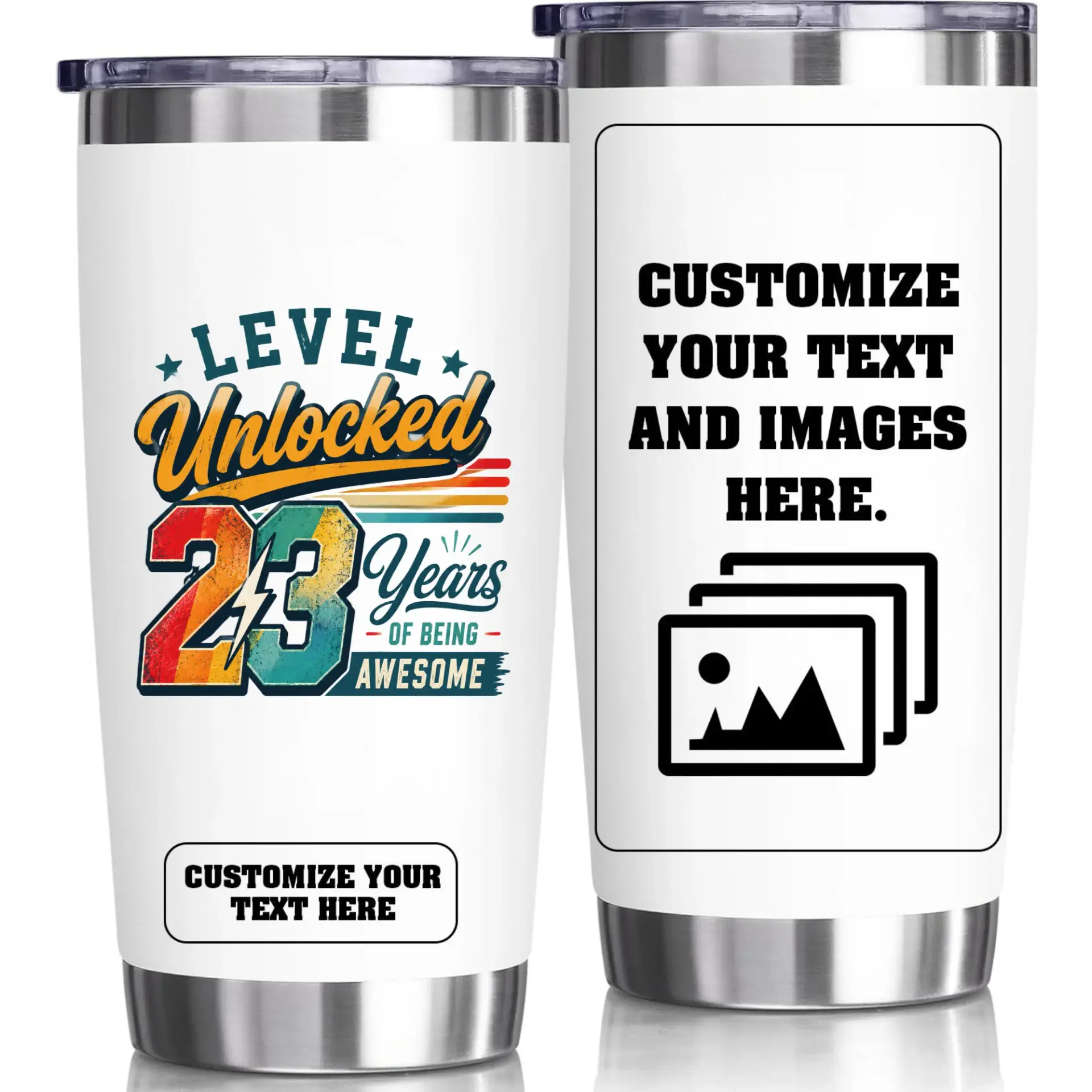 Stainless Steel Tumbler Level Unlocked 23 Years Birthday Gift 20oz Insulated Travel Cup for Coffee and Cold Beverages