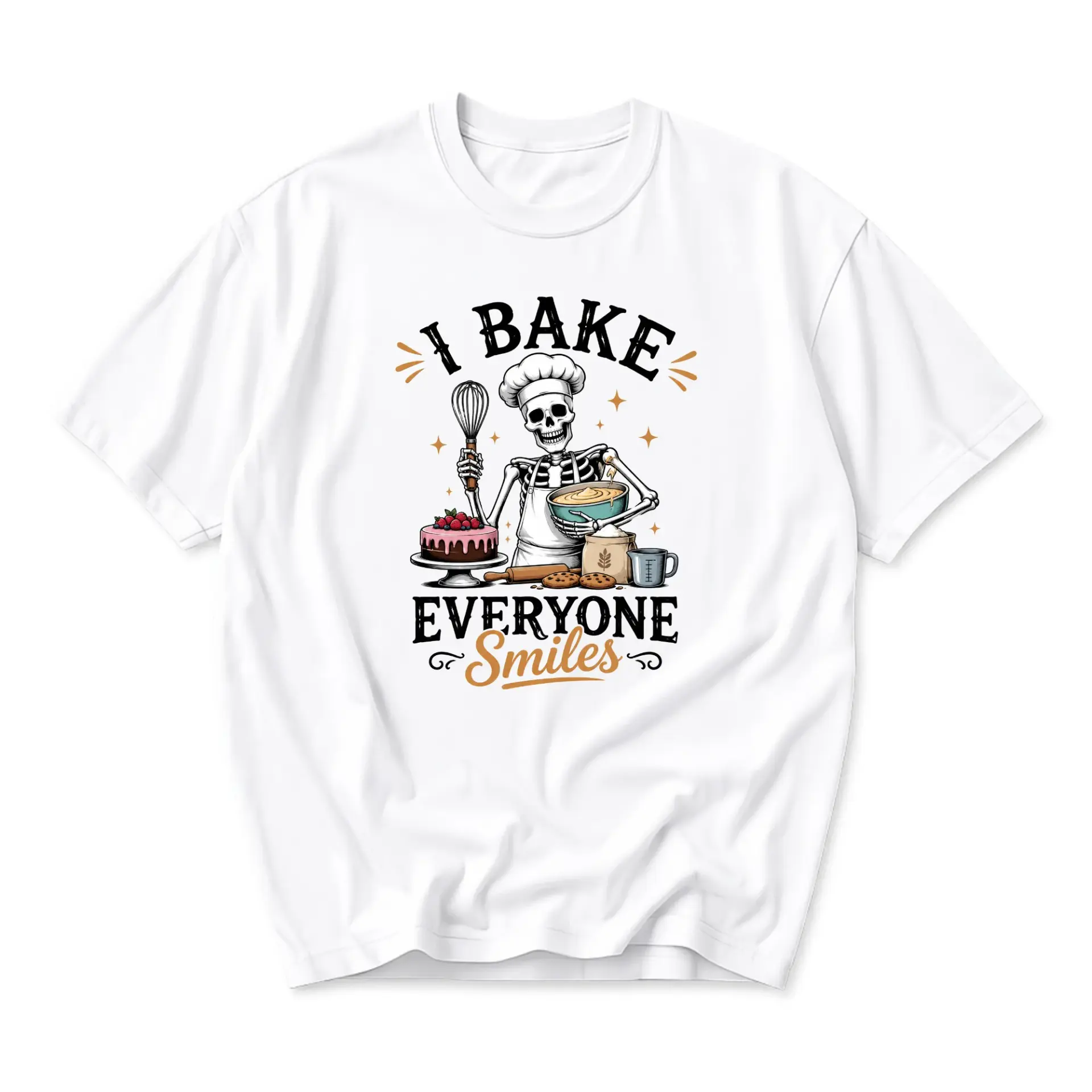 Funny Shirt I Bake Everyone Smiles Graphic Tee Unisex Crew Neck Casual Cotton Blend Apparel for Home Bakers and Chefs