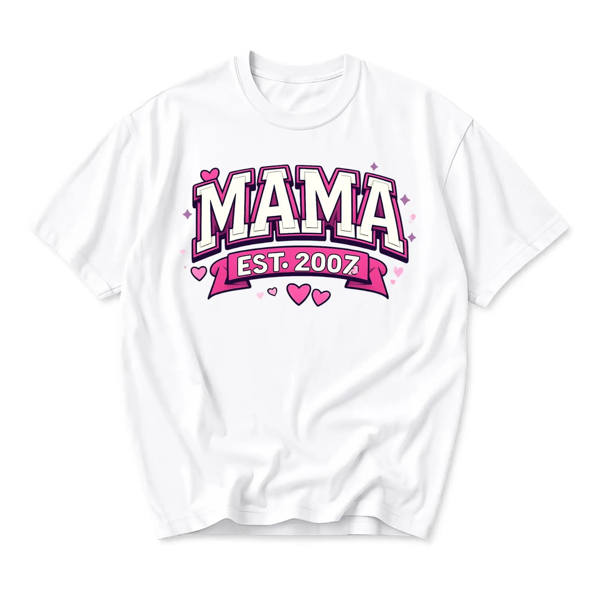 T-shirt Mama Est 2007 Graphic Tee Retro Style Print Comfortable Everyday Casual Unisex Crew Neck Shirt