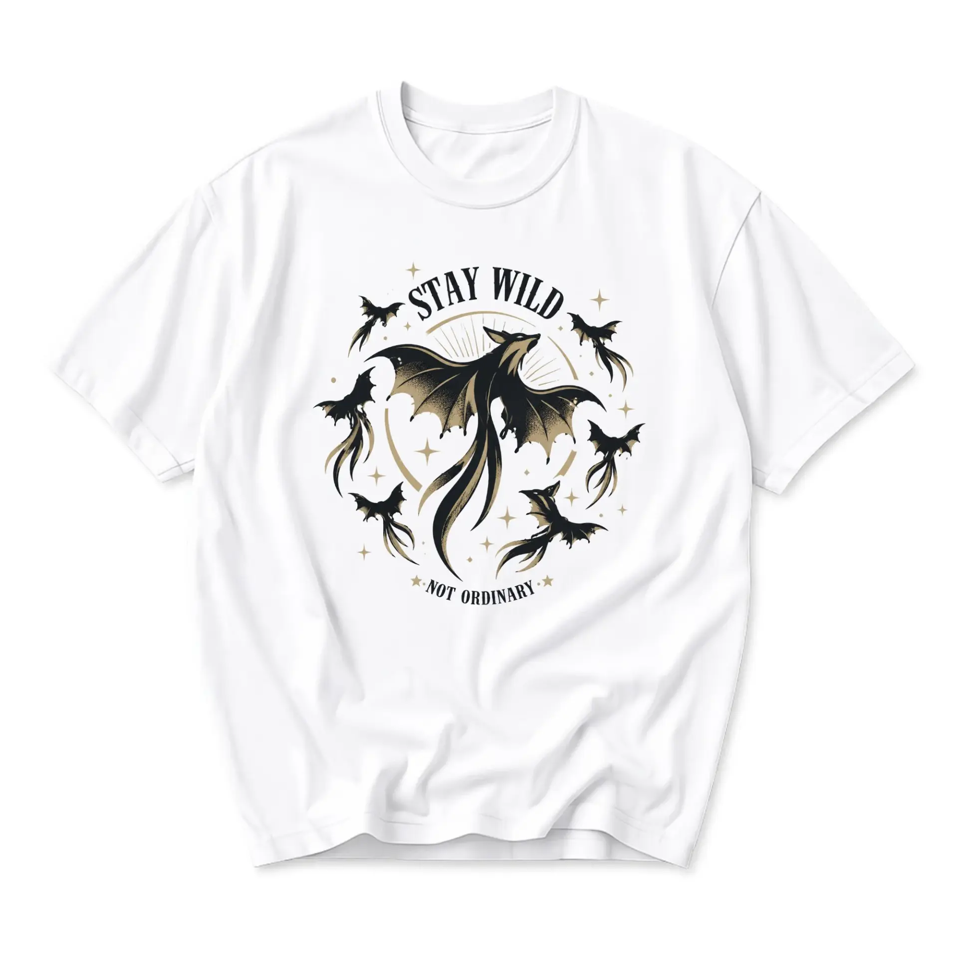 Graphic Tee Stay Wild Not Ordinary Bat Art Unisex T-Shirt Casual Cotton Crew Neck Short Sleeve Everyday Apparel