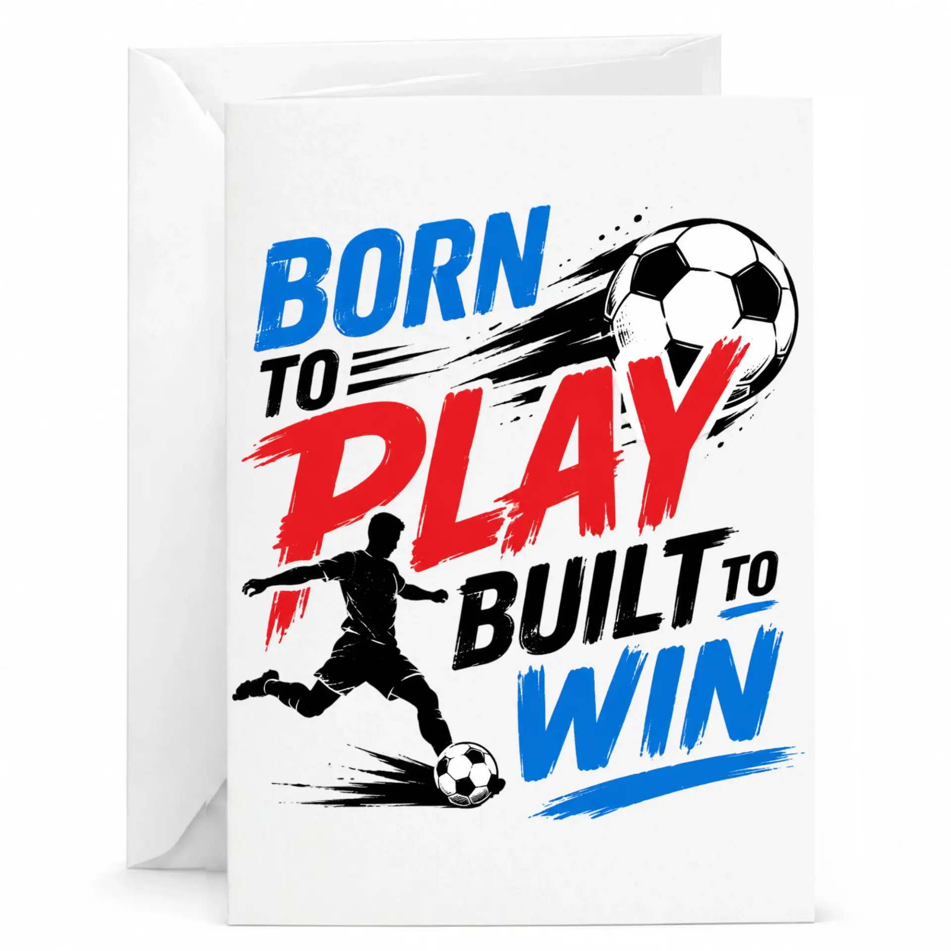 Greeting Card Born to Play Built to Win Soccer Sports Themed Stationery for Athletes and Enthusiasts