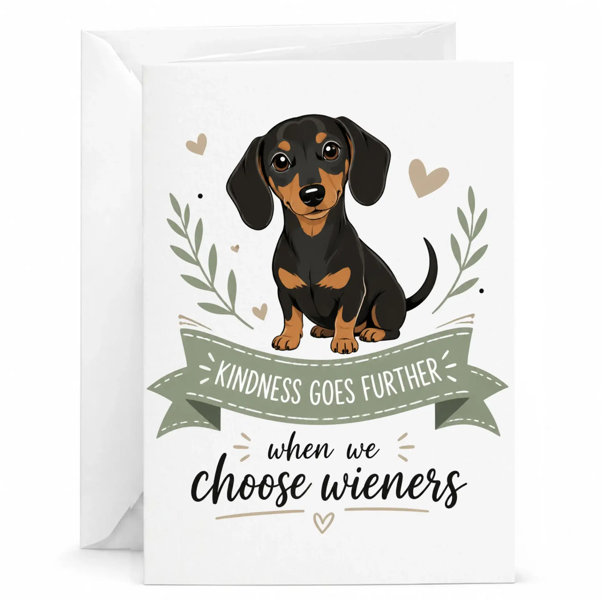 Funny Dog Greeting Card Featuring a Cute Dachshund Illustration and Playful Kindness Pun for Any