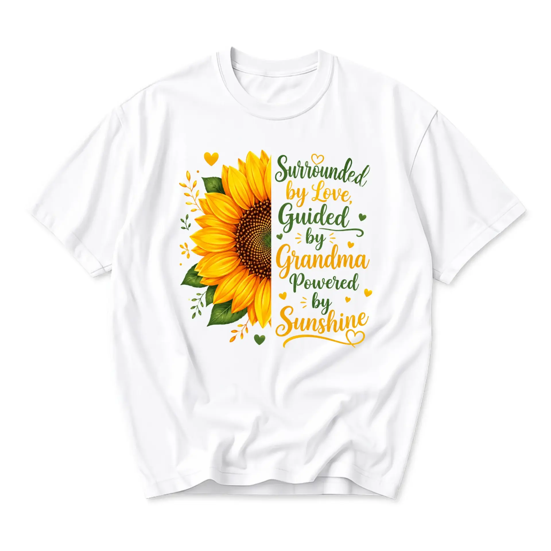 T-shirt Sunflower Graphic Tee Surrounded by Love by Grandma Powered by Sunshine Floral Print Unisex Apparel