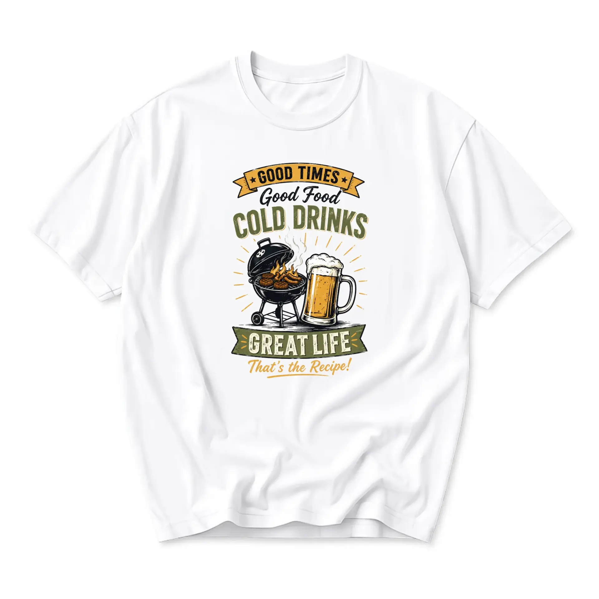 Graphic Tee Good Times Food Cold Drinks Great Life Barbecue Lovers Unisex Crew Neck Casual Short Sleeve Shirt