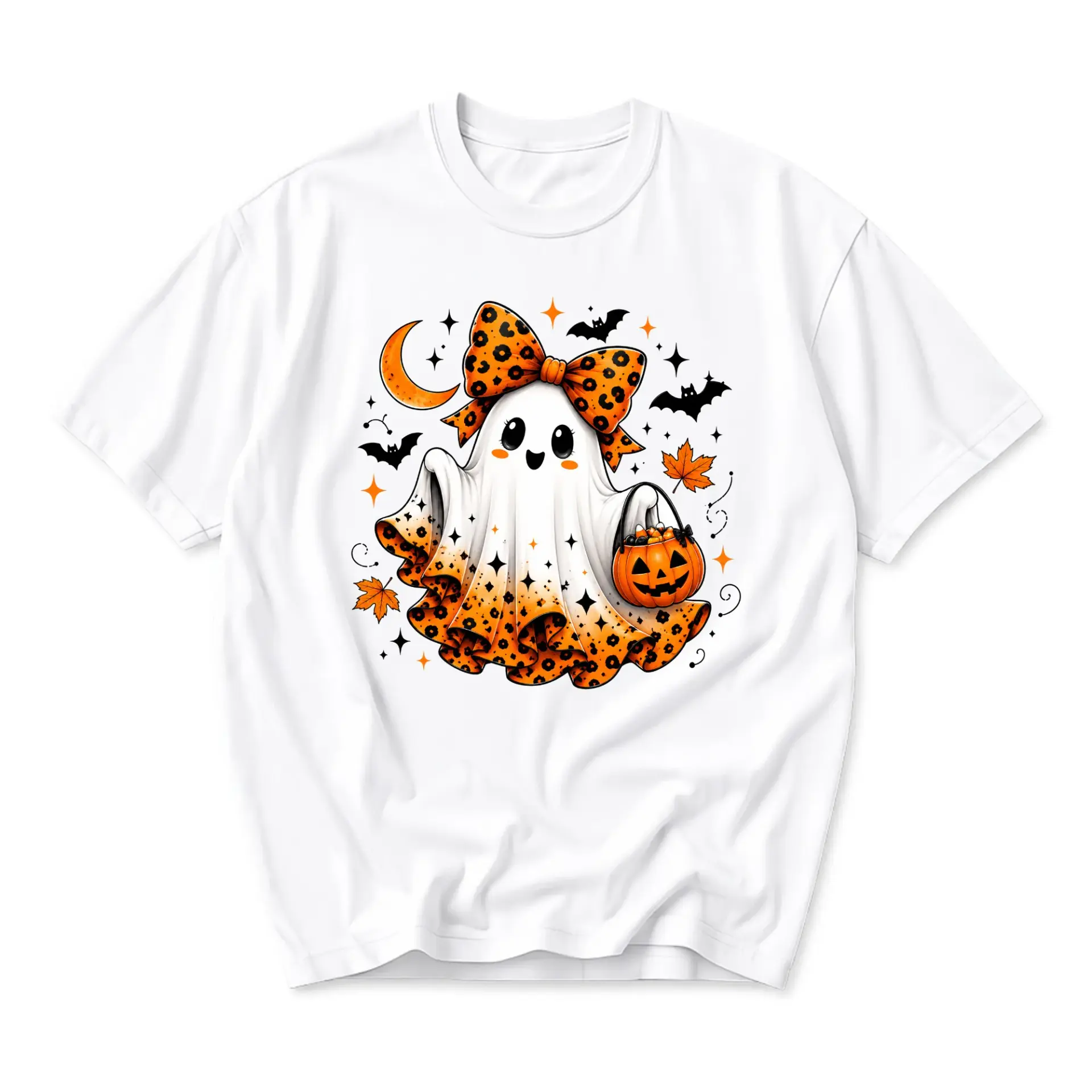 Graphic Tee Cute Halloween Ghost Shirt Spooky Season Apparel Fall Festive Pumpkin Treat Unisex Crew Neck Top