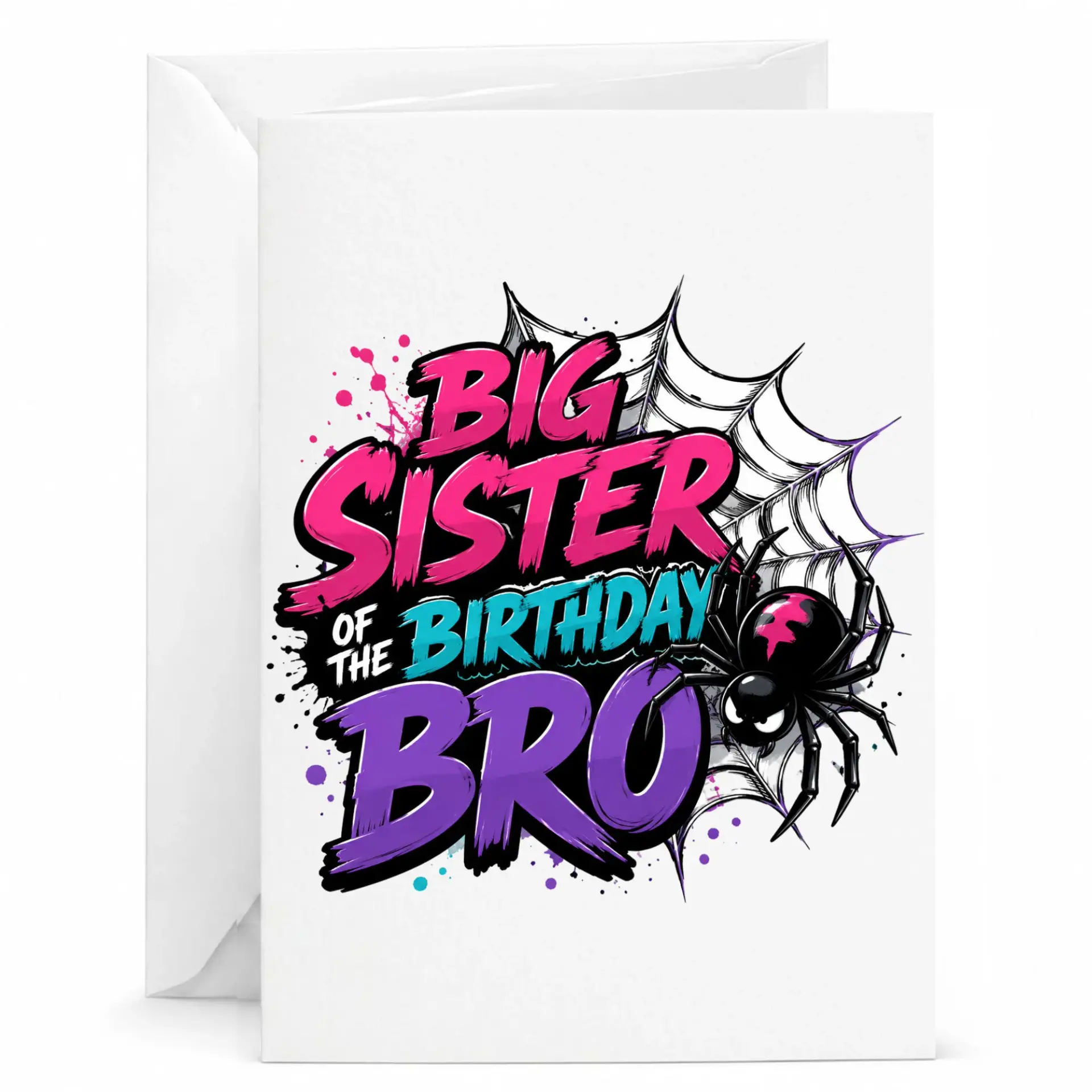Greeting Card Big Sister of the Birthday Bro Featuring Spooky Spider Web Theme for Family Celebration Sentiment