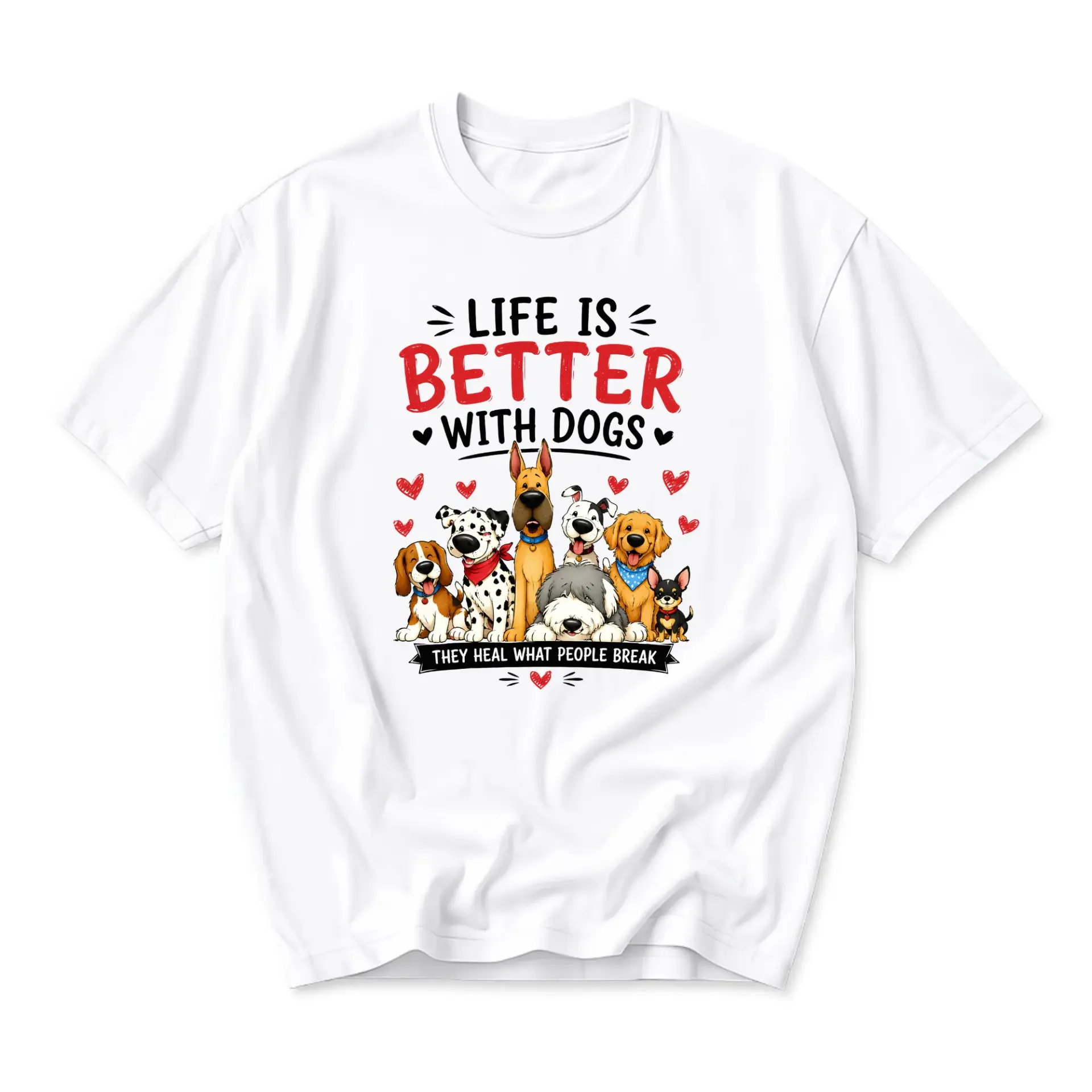 Graphic Tee Life Is Better with Cute Pet Illustration Unisex Crew Neck