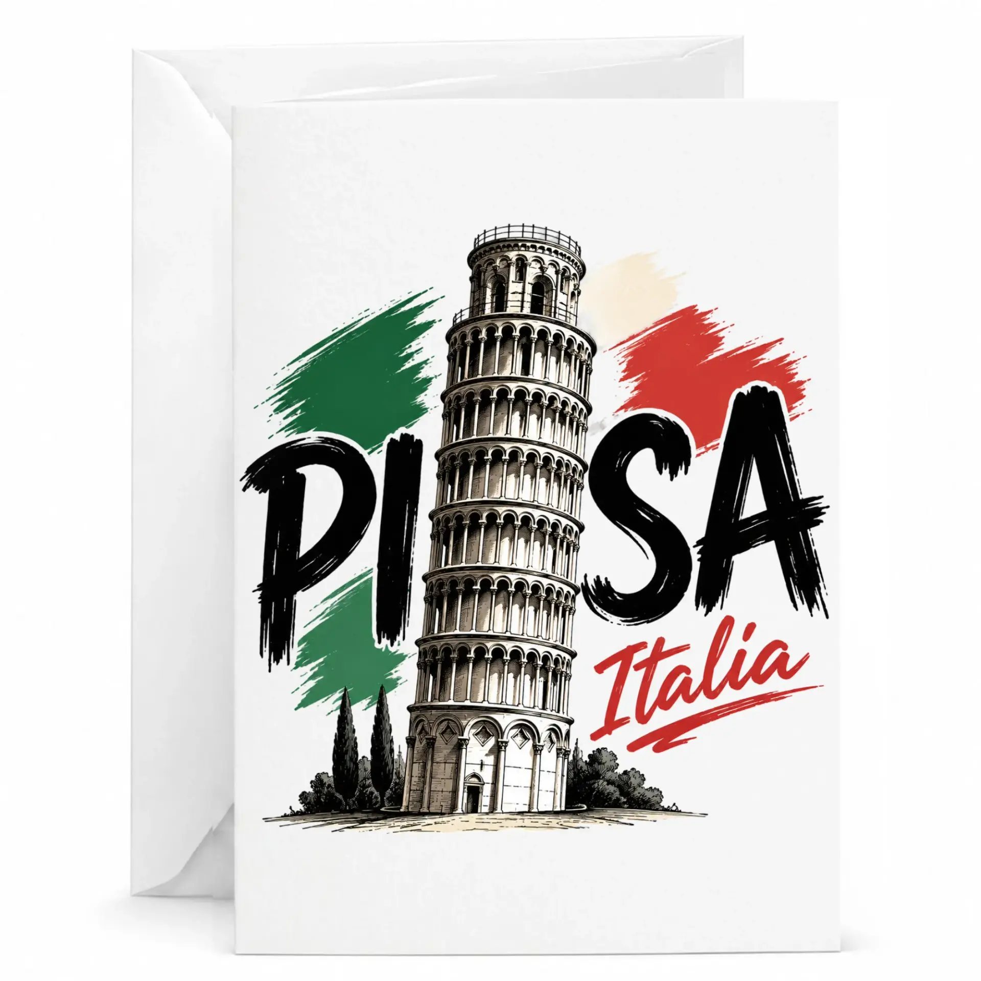 Greeting Card Leaning Tower of Pisa Italia Illustration Premium Stationery for Travel Lovers and European Landmarks