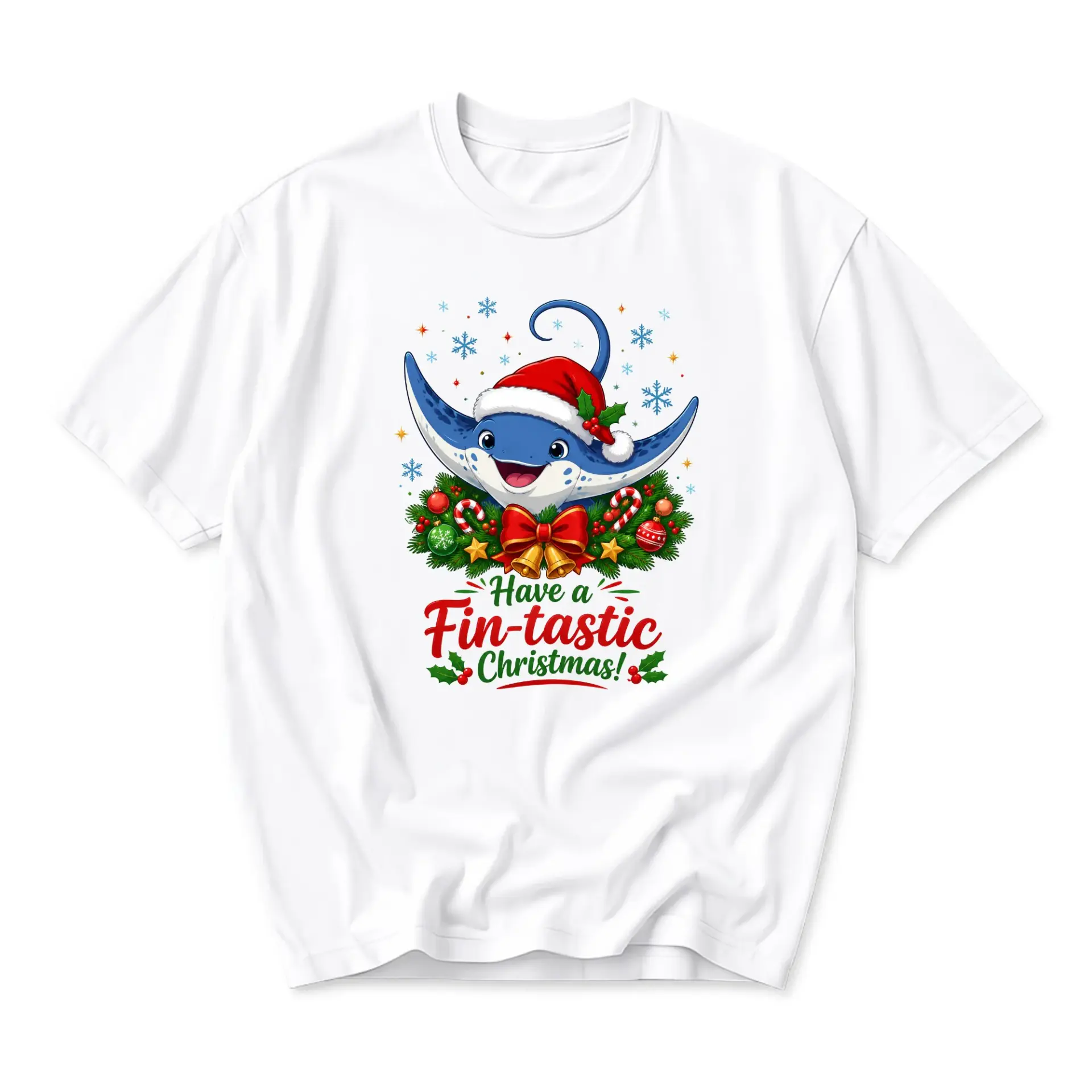Funny Shirt Have a Fin-Tastic Christmas Stingray Graphic Tee for Holiday Season Festive Apparel and Casual Wear